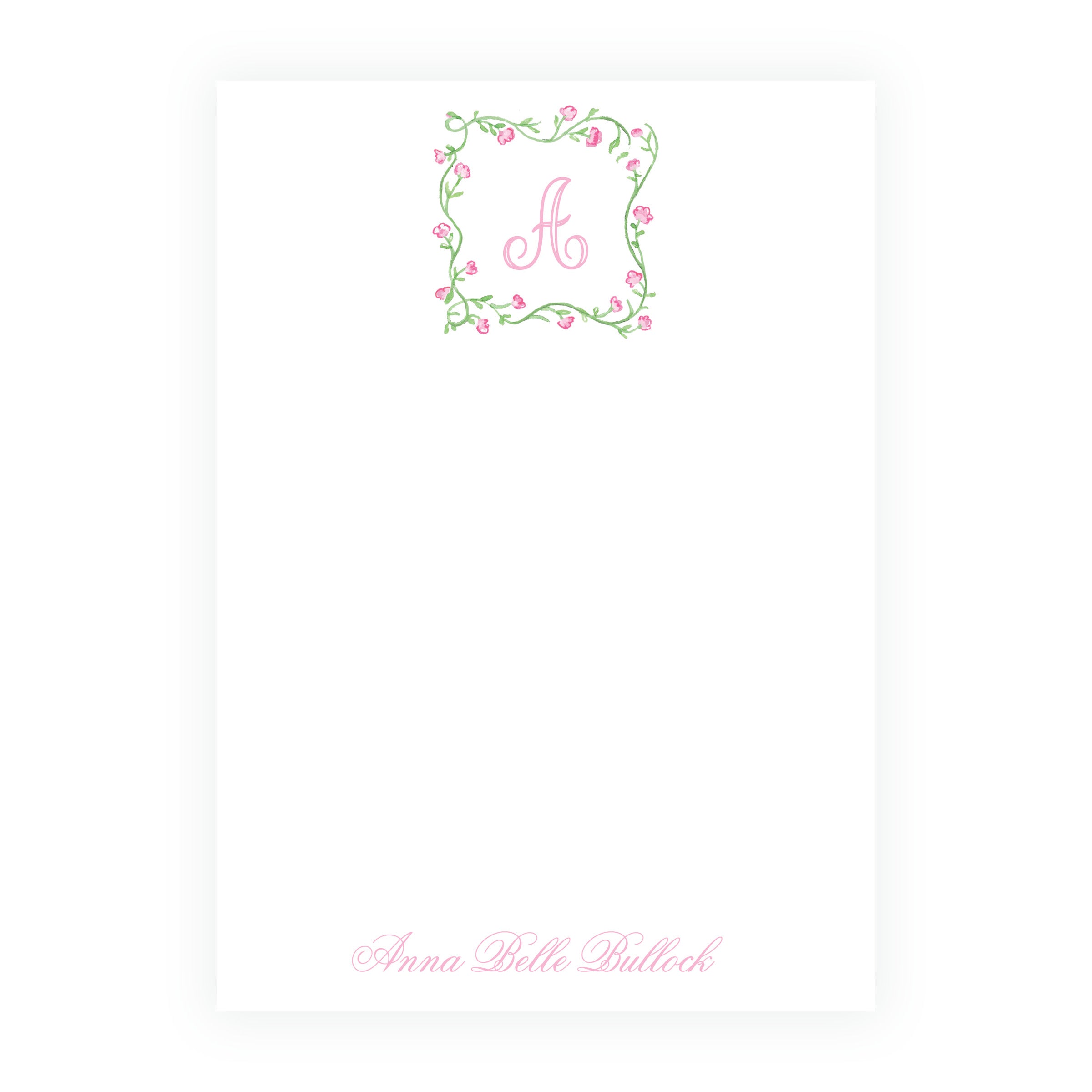 Personalized Tiny Petals watercolor floral crest notepad
