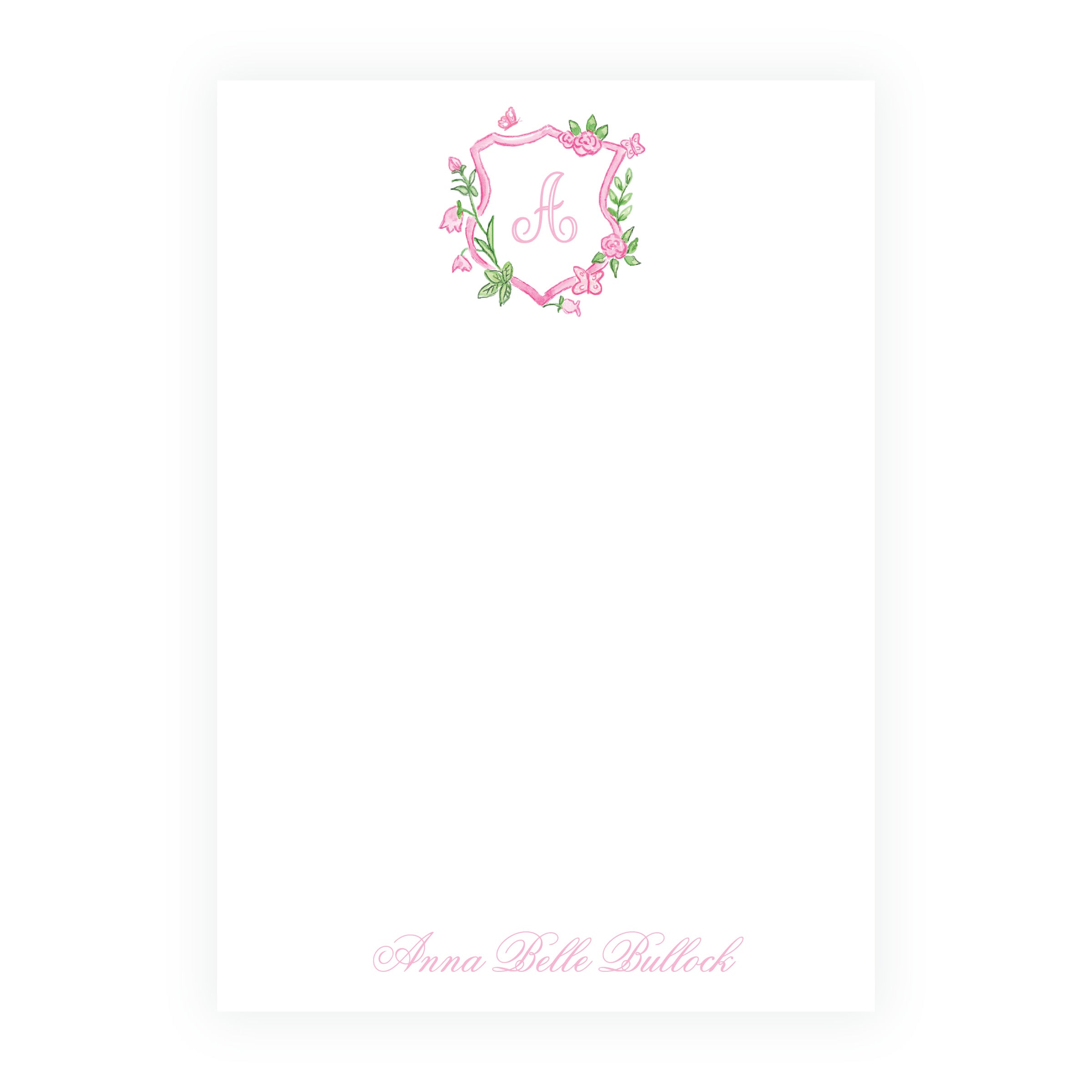 Personalized Tiny Petals watercolor floral crest notepad