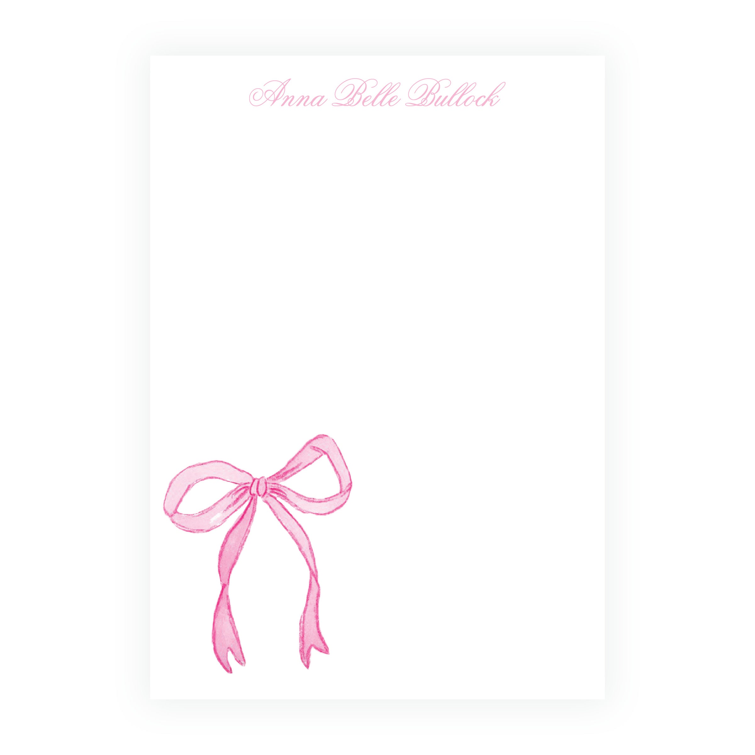Personalized Tiny Petals pink watercolor bow notepad