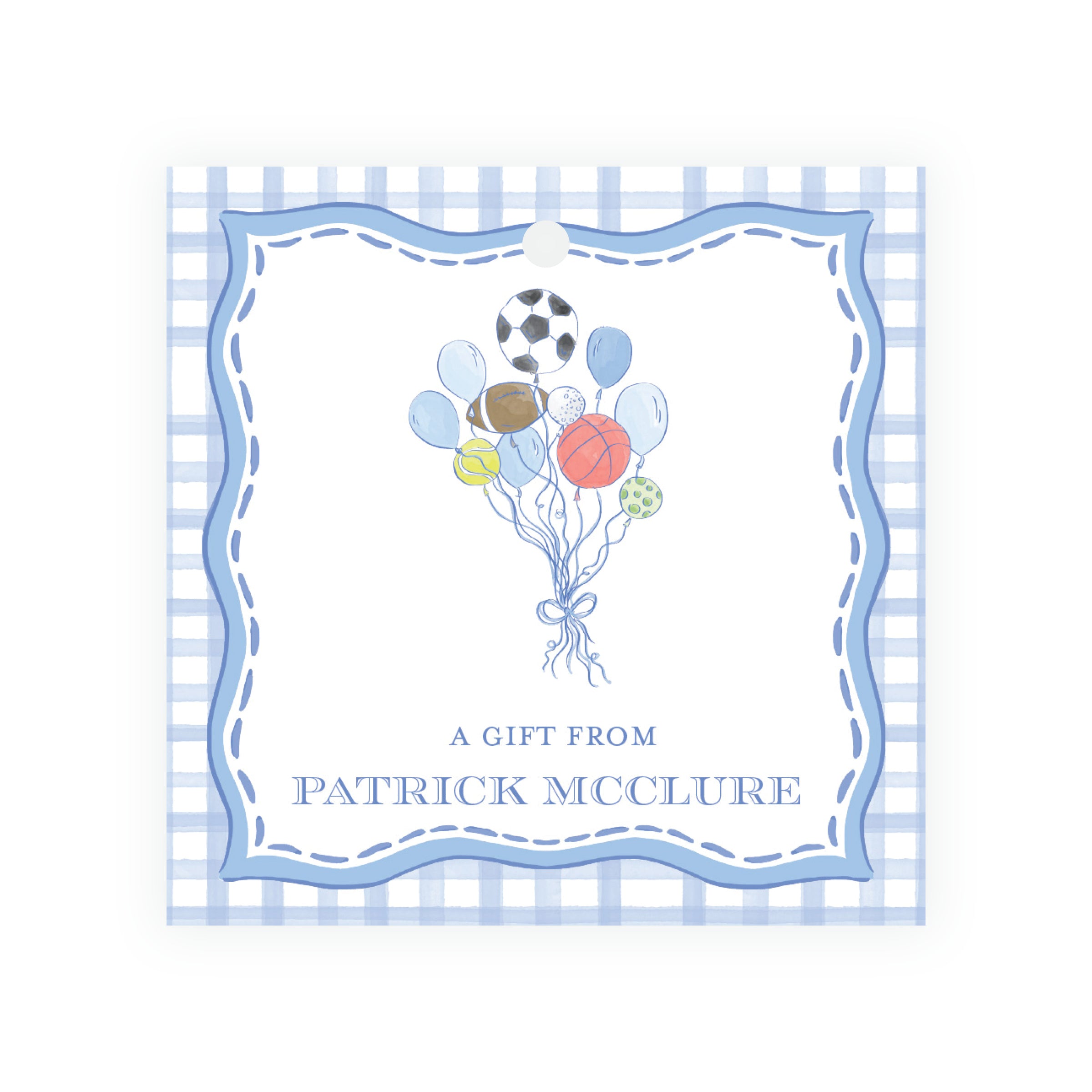Sport Balloons Gingham Square Gift Tag
