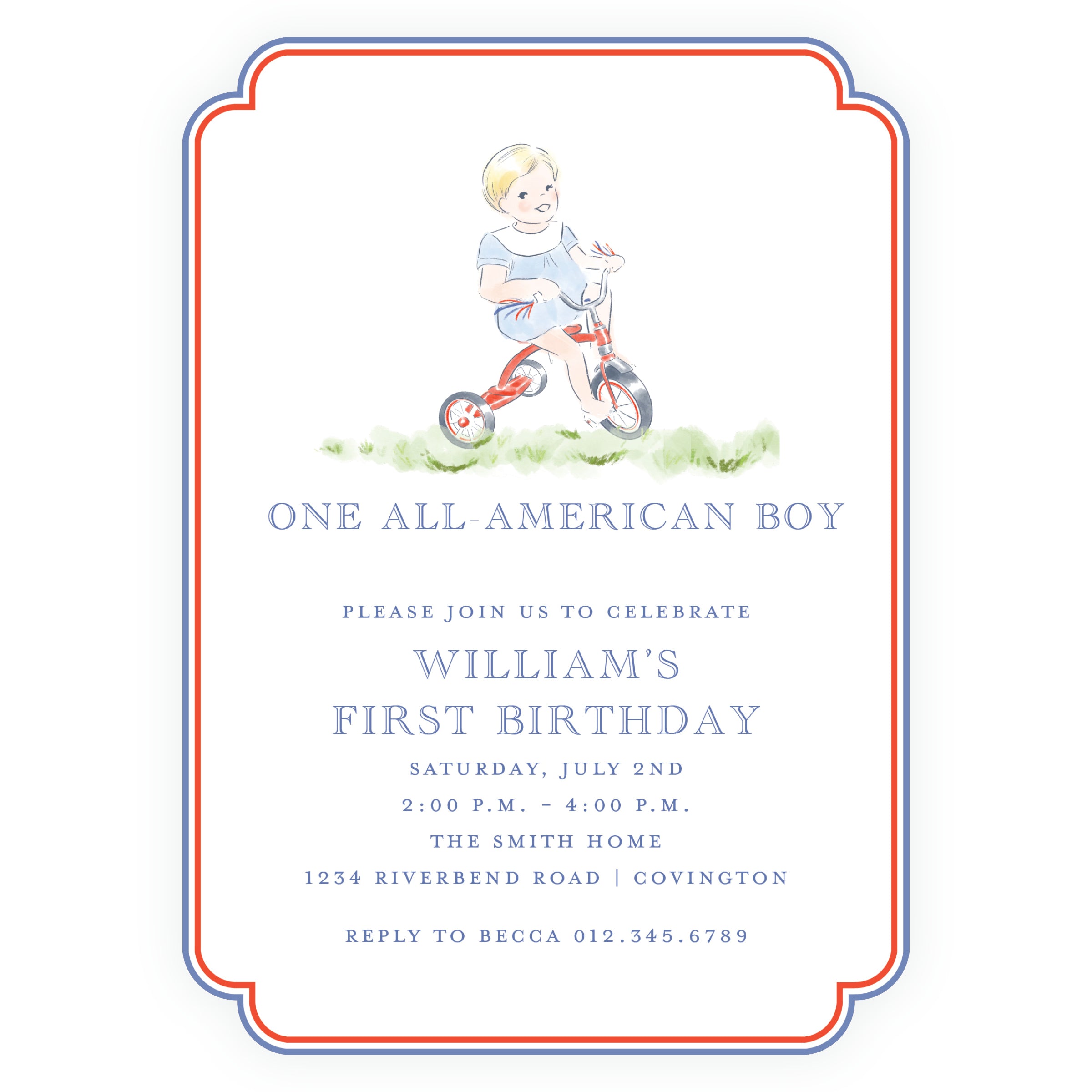 Sweet Liberty All-American Boy Tricycle Birthday Invitation