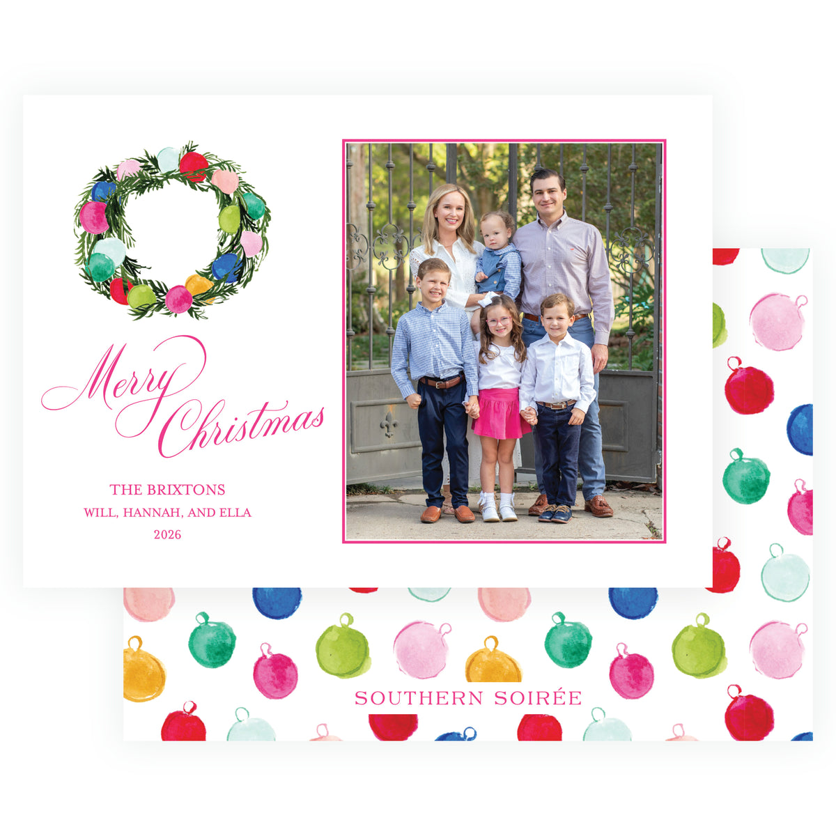 Vintage Cheer Ornament Wreath Holiday Photo Card