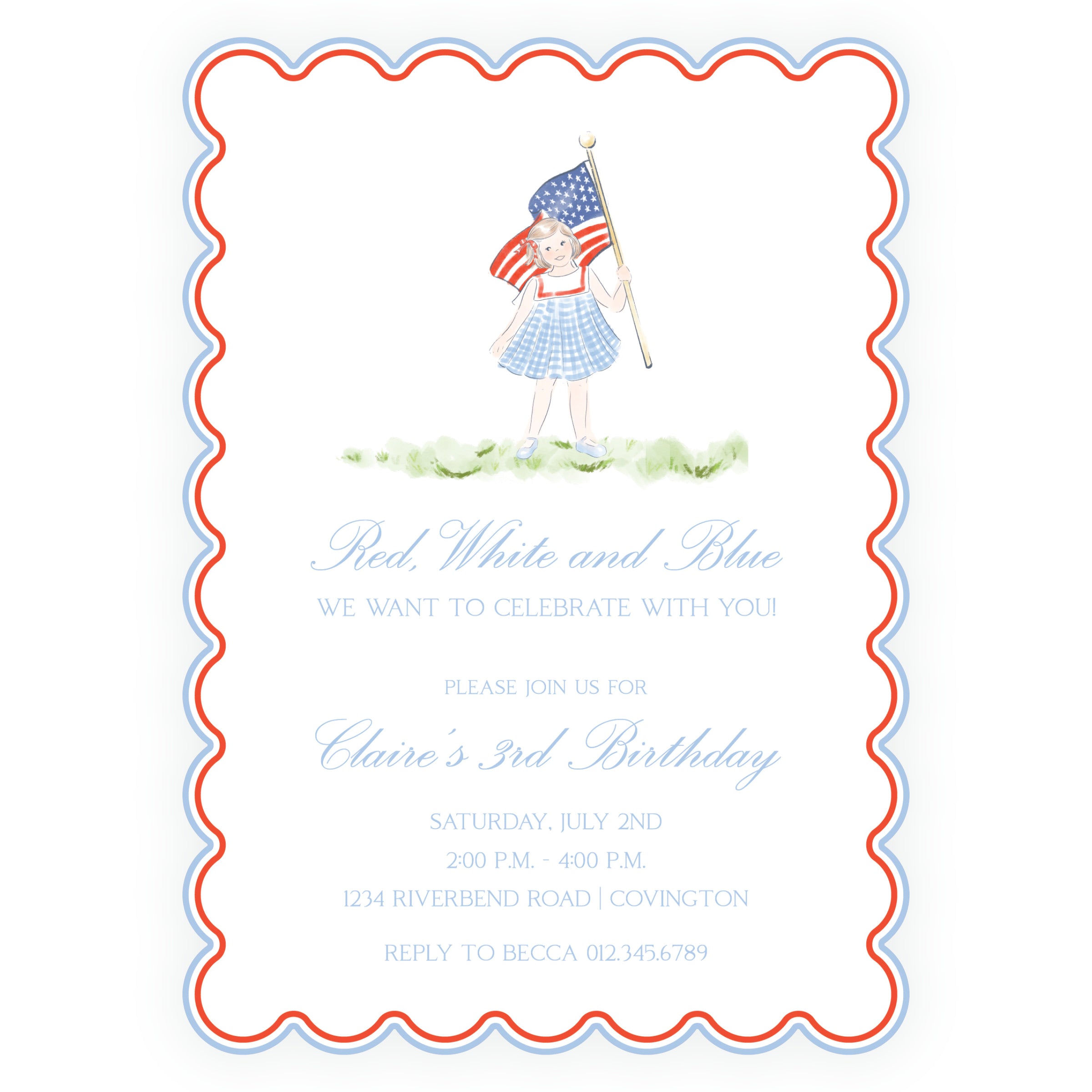 Sweet Liberty Forward Facing Girl Scallop Invitation