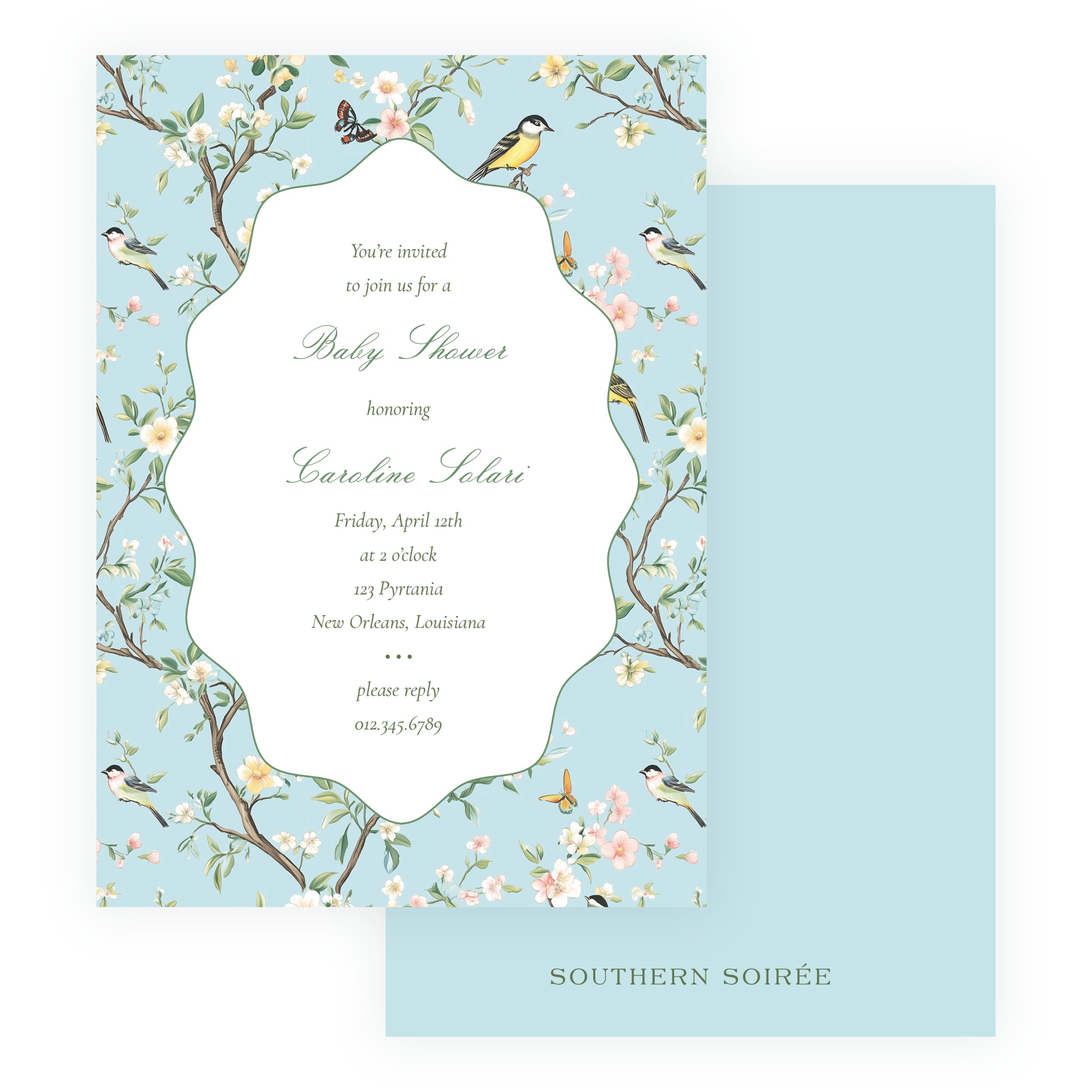 Vintage Blue Chinoiserie Wavy Border Invitation