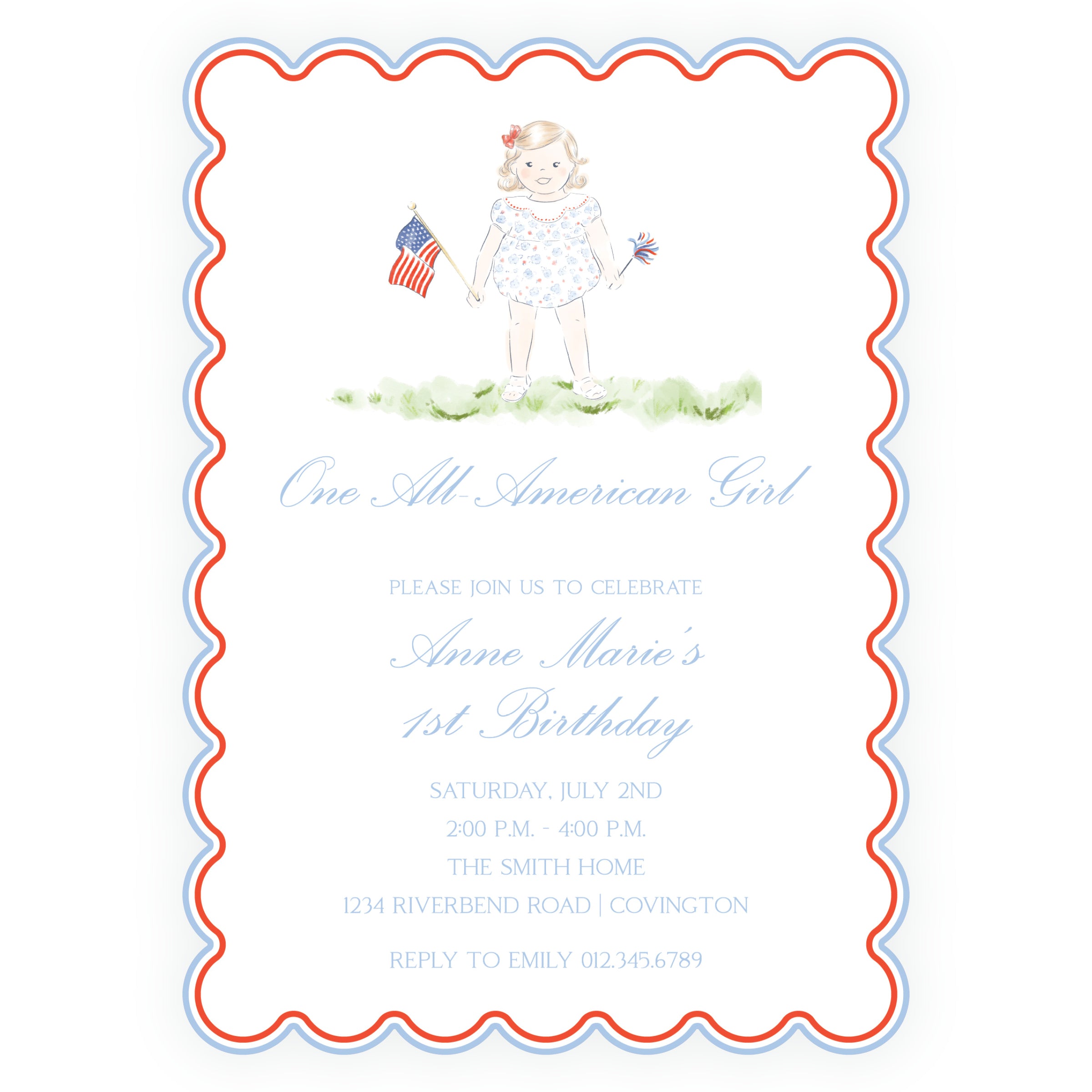 Sweet Liberty Toddler Girl Scallop Invitation