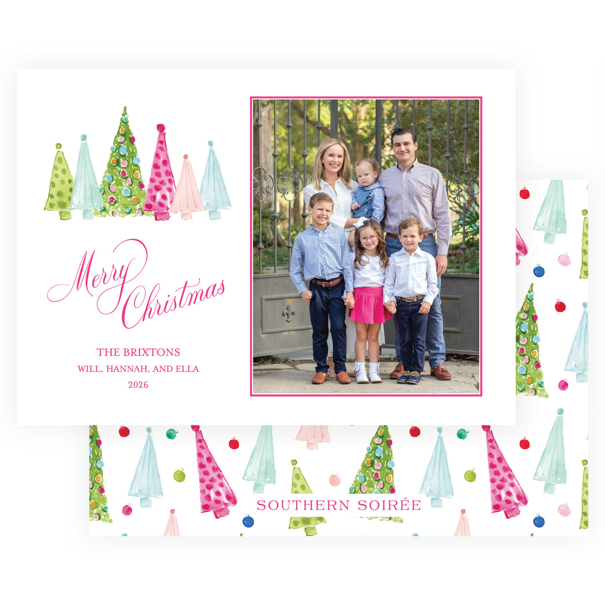 intage Cheer Colorful Christmas Trees Holiday Photo Card