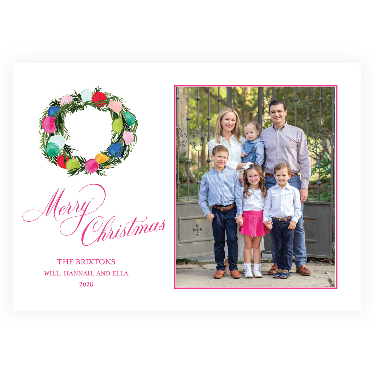 Vintage Cheer Ornament Wreath Holiday Photo Card