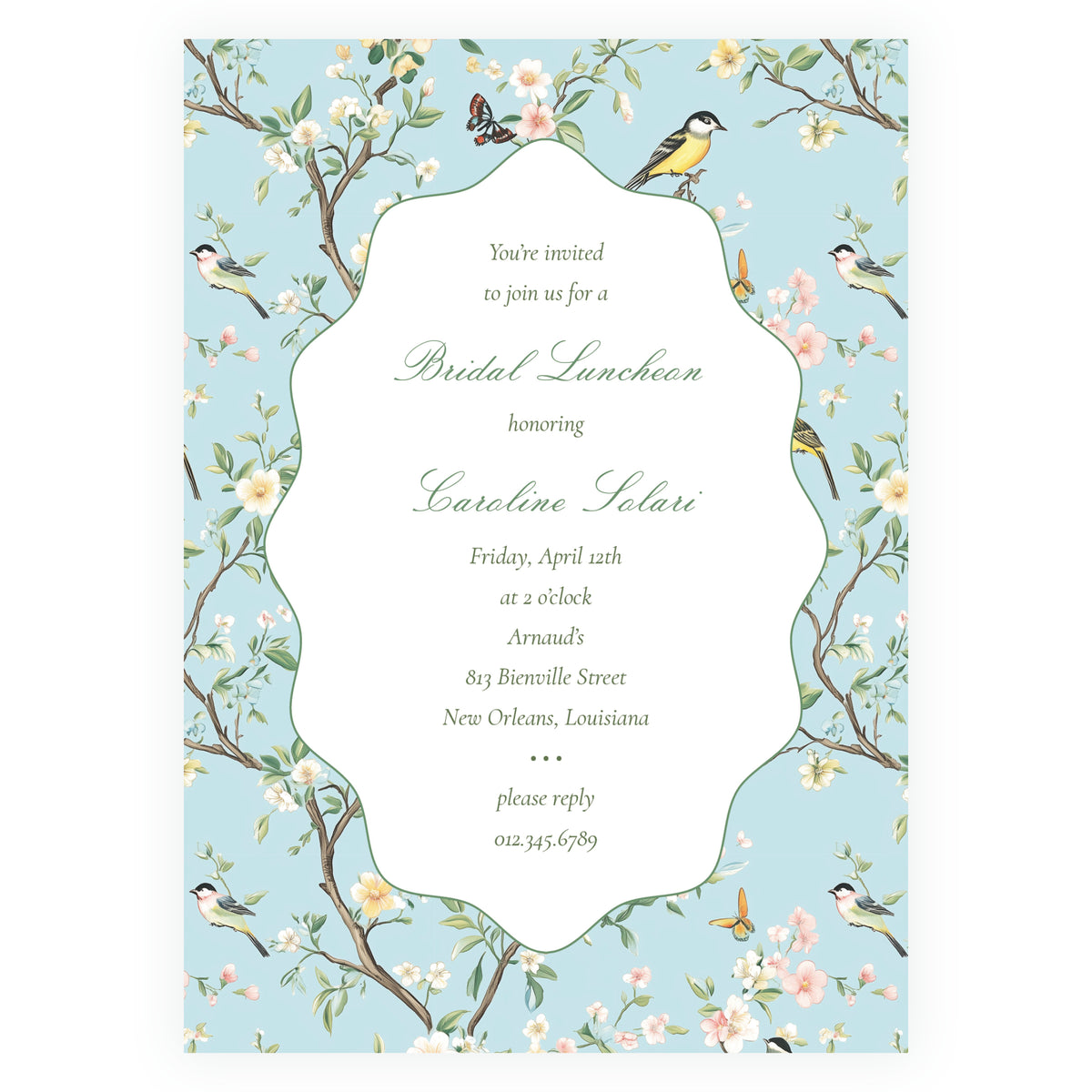 Vintage Blue Chinoiserie Wavy Border Invitation