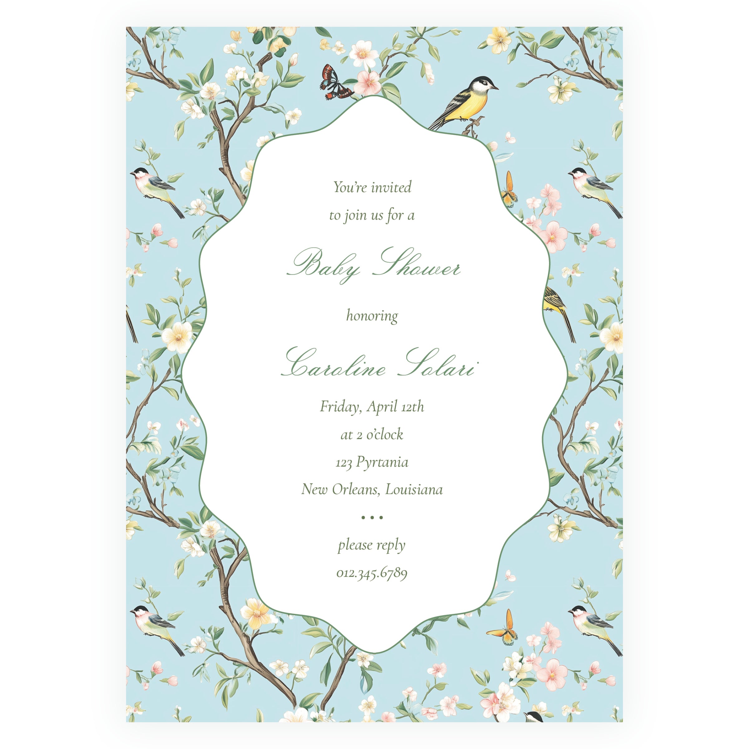 Vintage Blue Chinoiserie Wavy Border Invitation