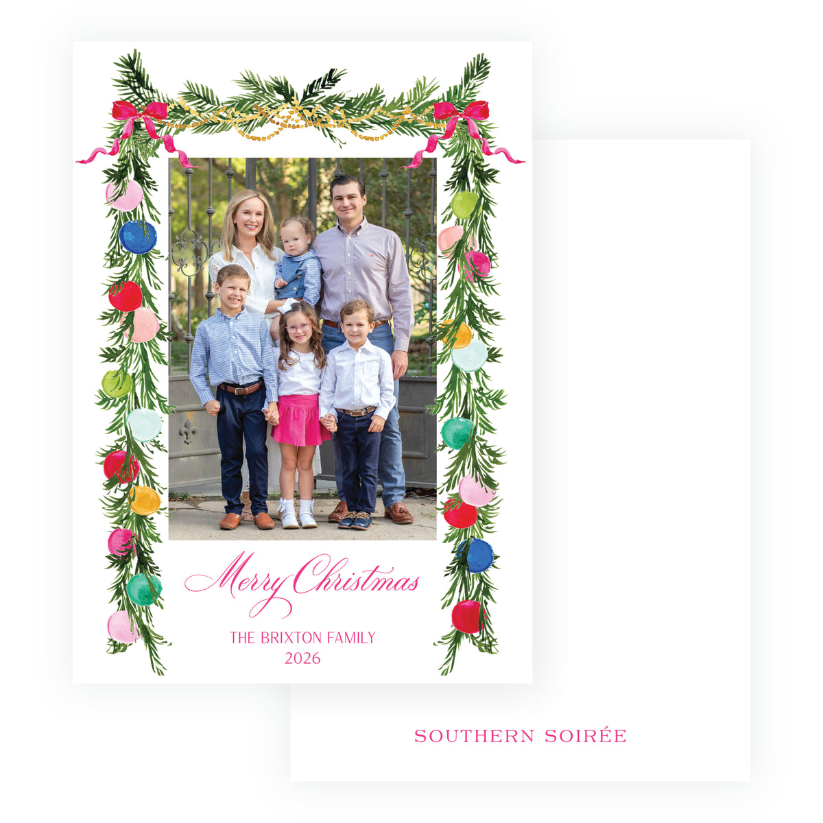 Vintage Cheer Ornament Garland Holiday Photo Card
