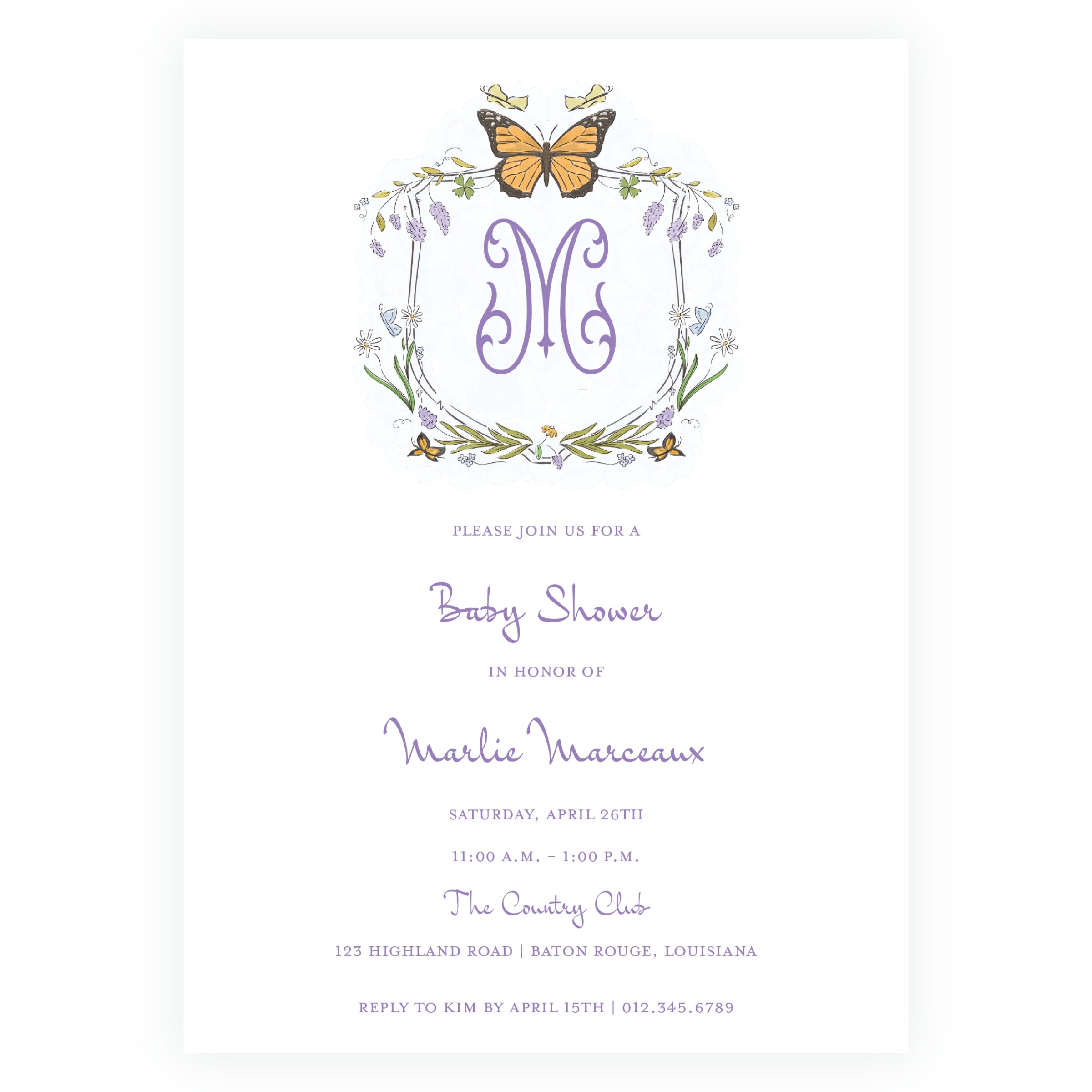Butterfly Garden Crest Invitation