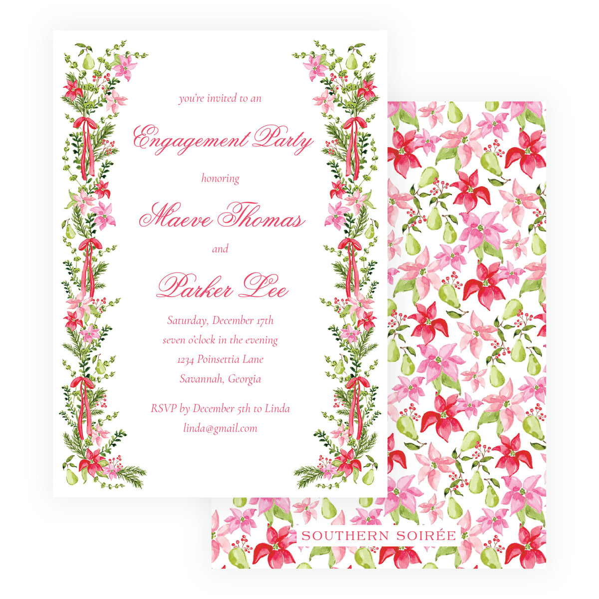 Poinsettia Garden Christmas Engagement Party Invitation