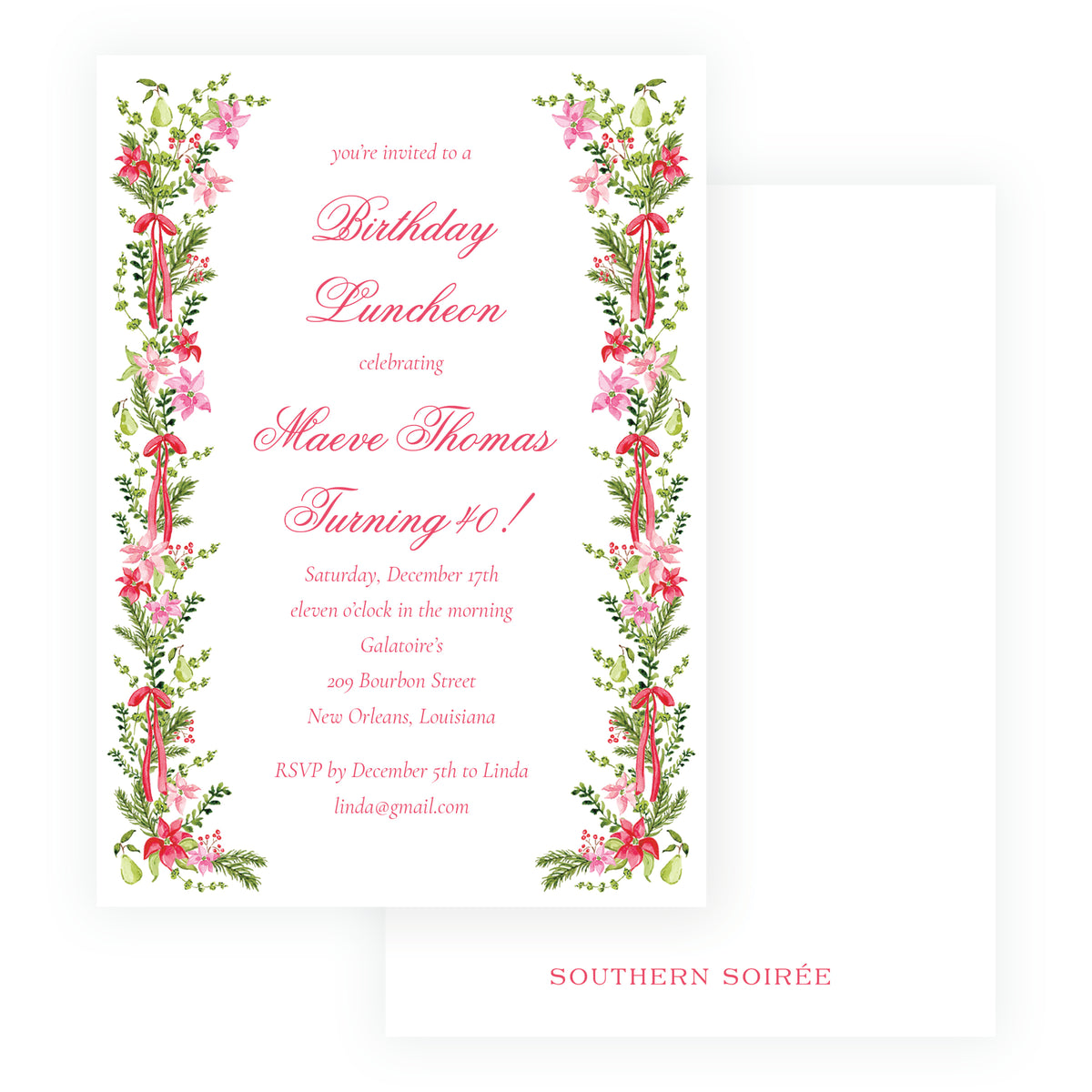 Poinsettia Garden Christmas Birthday Invitation