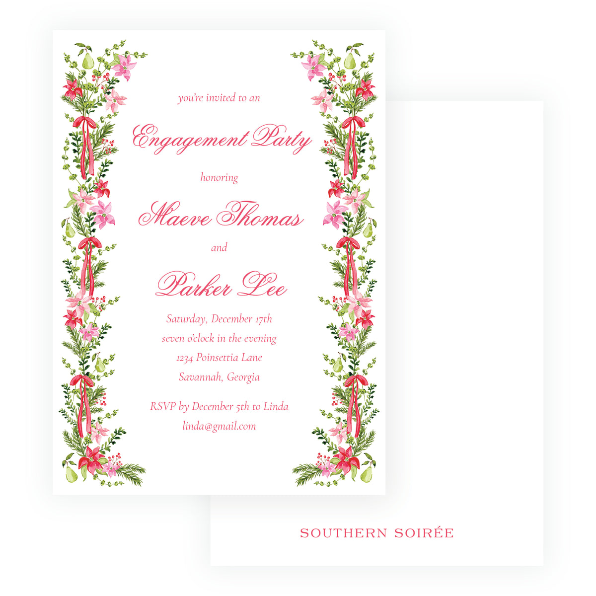 Poinsettia Garden Christmas Engagement Party Invitation