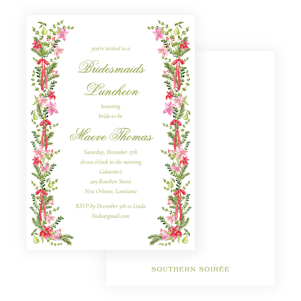 Poinsettia Garden Christmas Luncheon Invitation