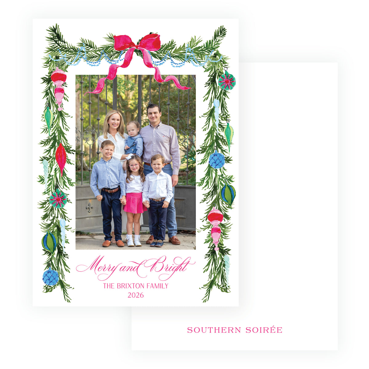 Vintage Cheer Bow Garland Holiday Photo Card