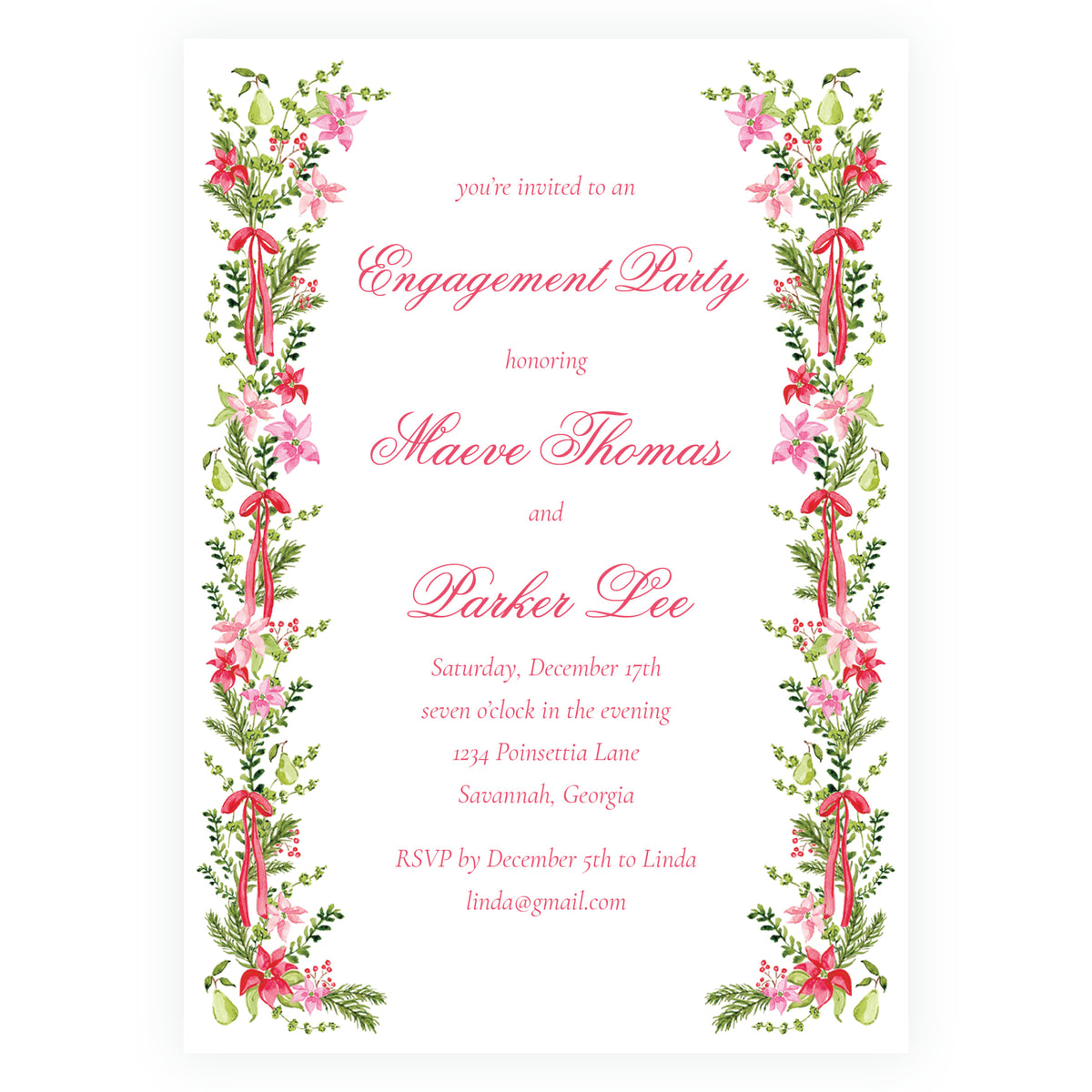 Poinsettia Garden Christmas Engagement Party Invitation