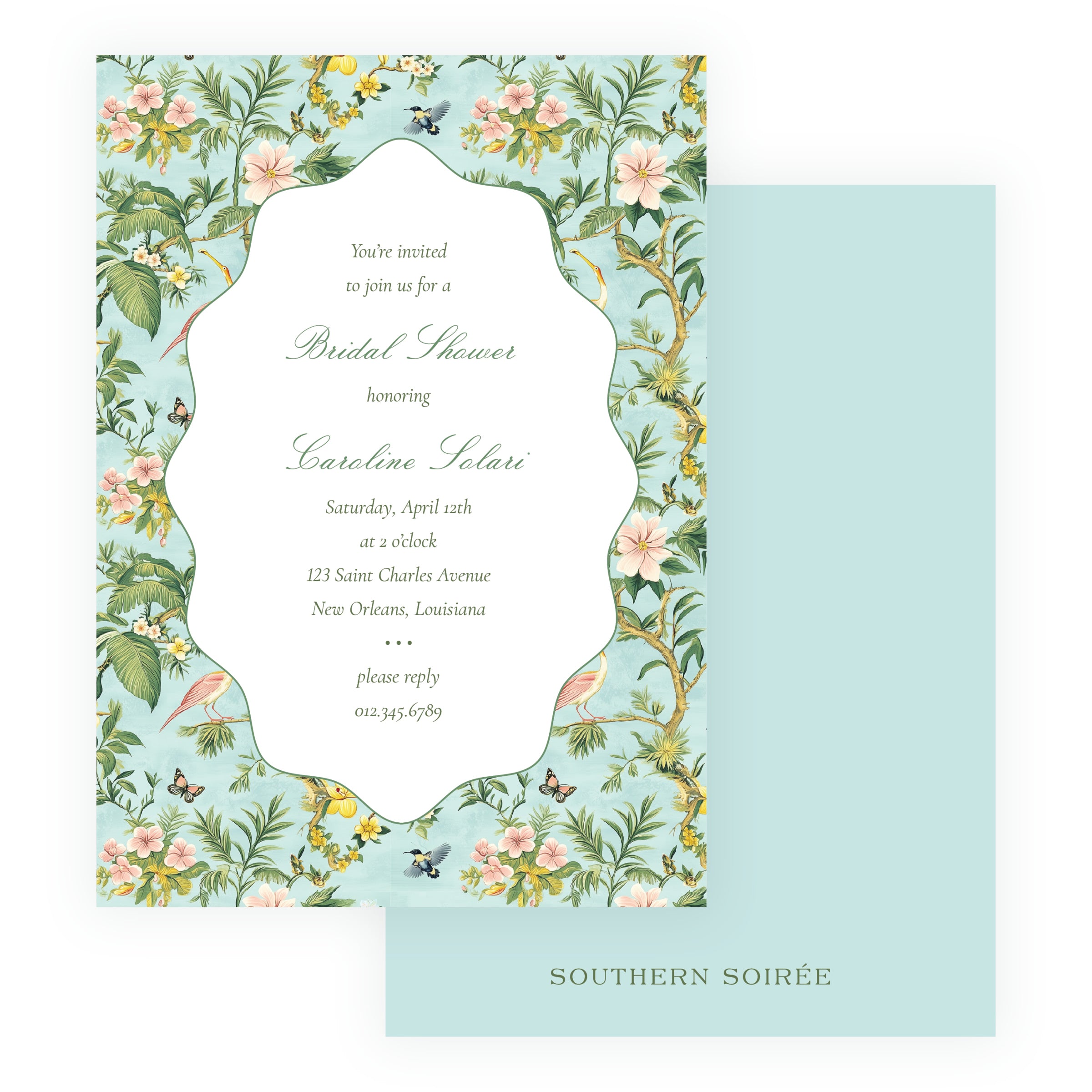 Vintage Tropical Chinoiserie Wavy Border Invitation