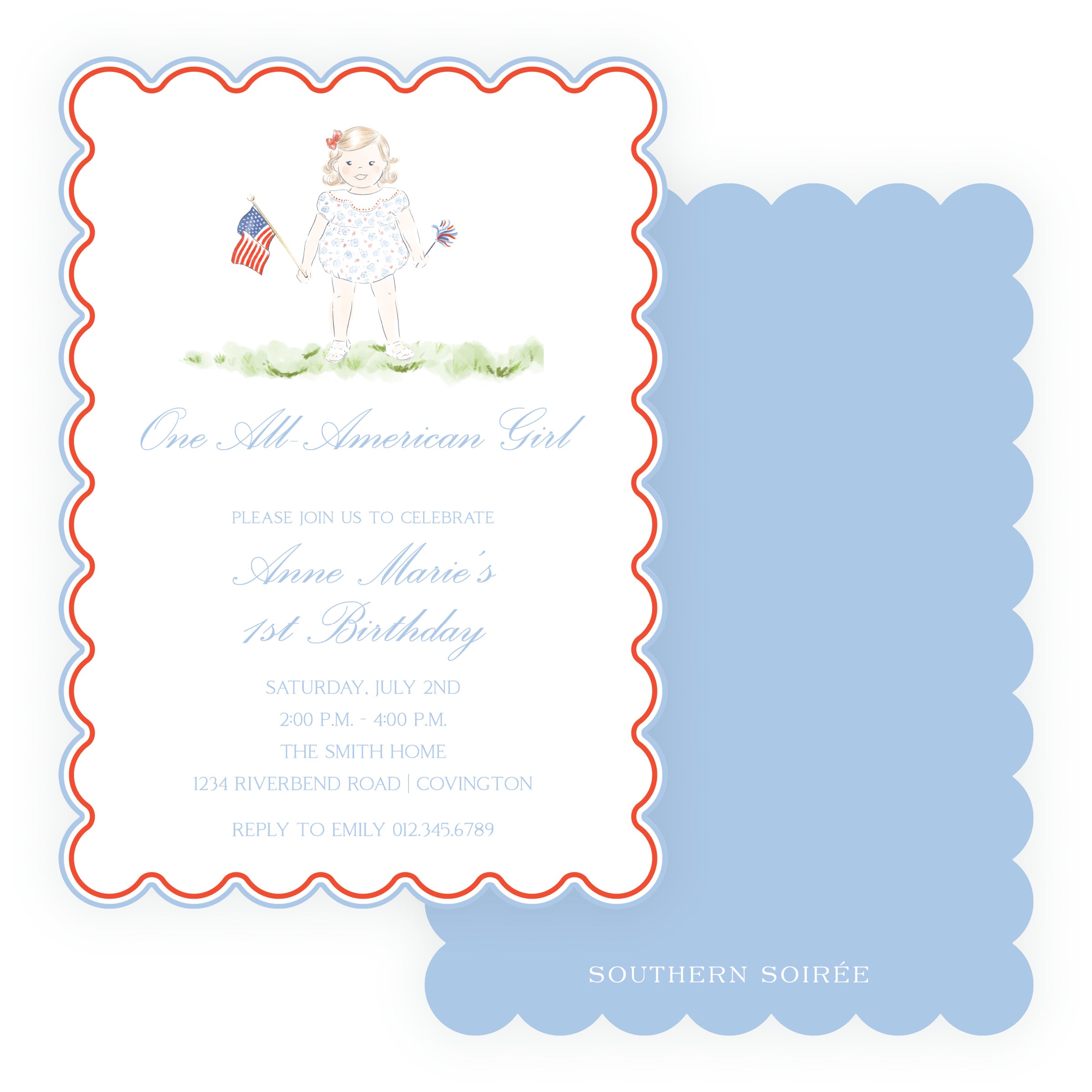 Sweet Liberty Toddler Girl Scallop Invitation