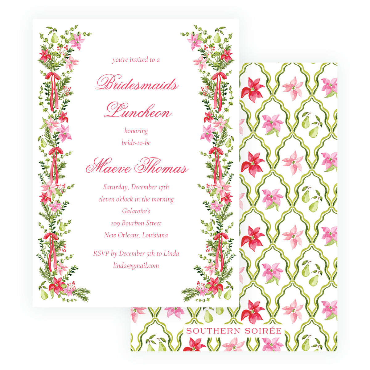 Poinsettia Garden Christmas Luncheon Invitation