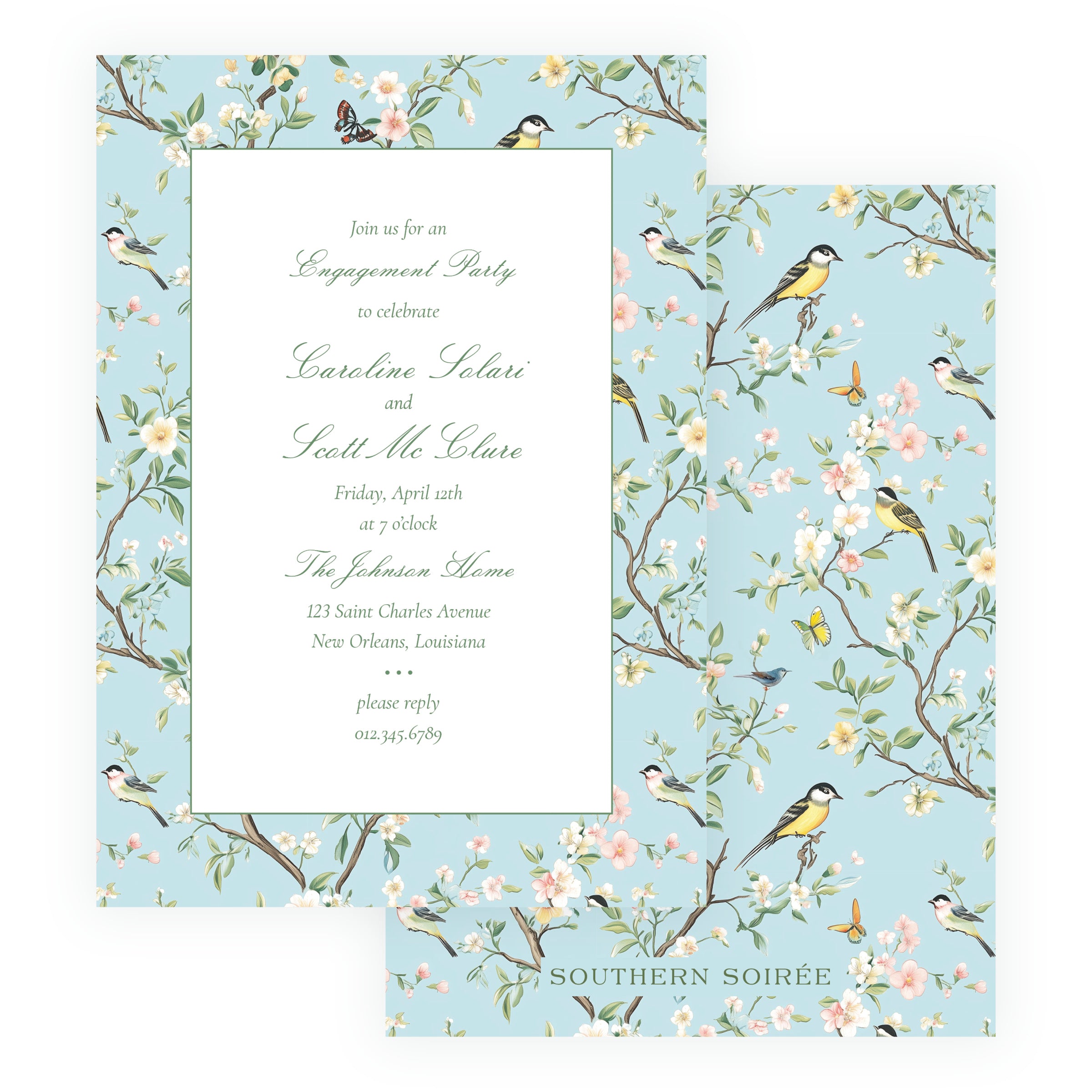 Vintage Blue Chinoiserie Wavy Border Invitation