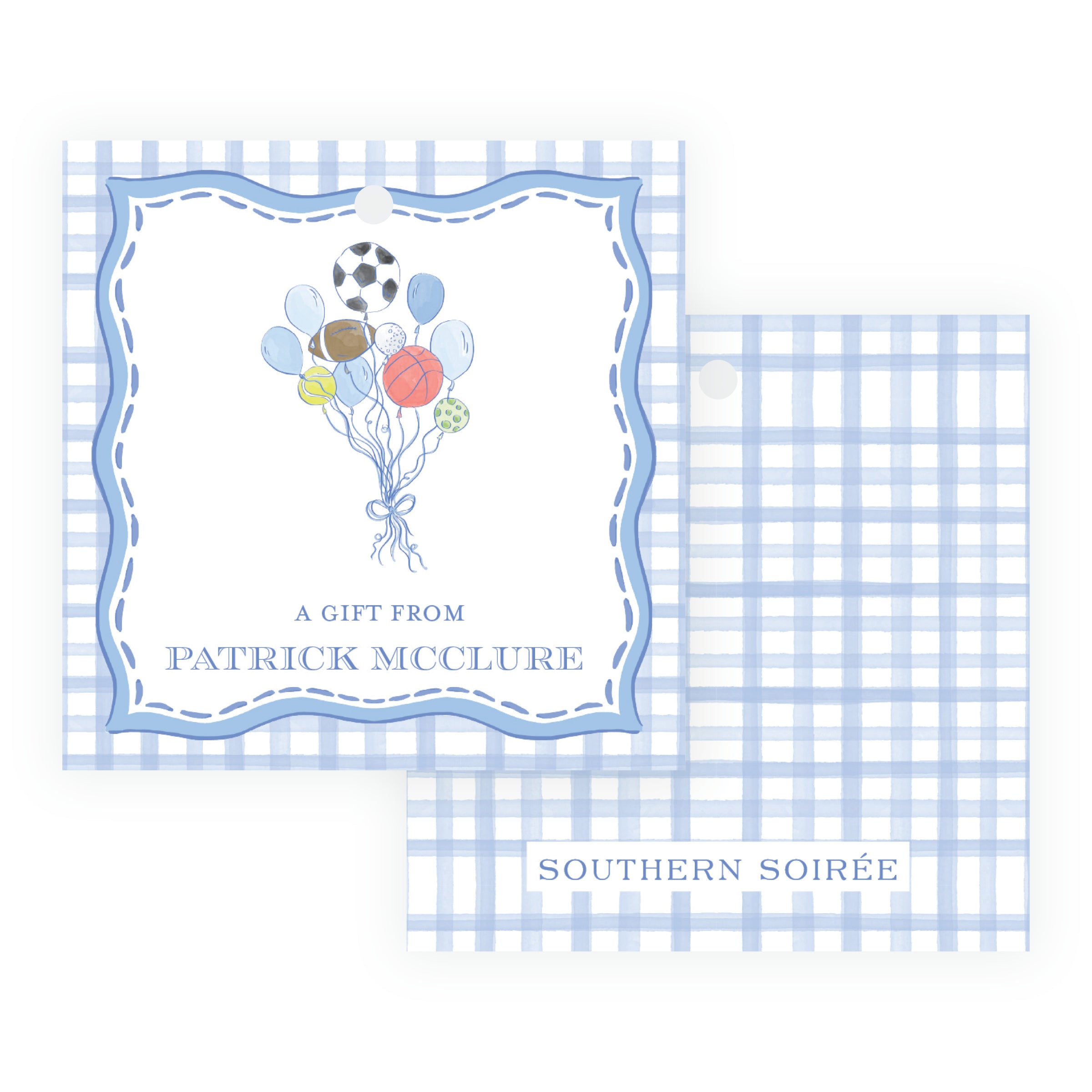 Sport Balloons Gingham Square Gift Tag