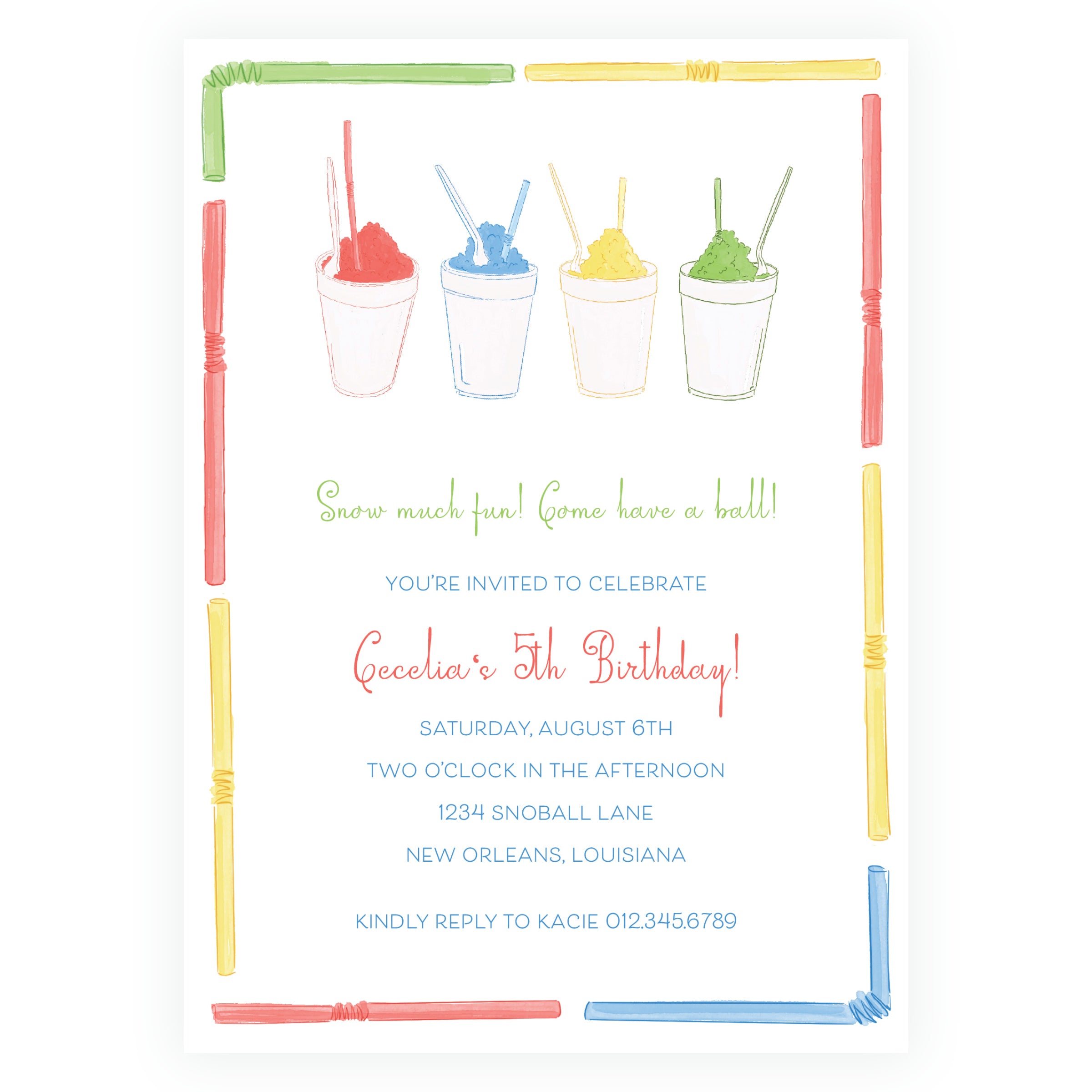 Colorful Snowball Birthday Invitation- Script