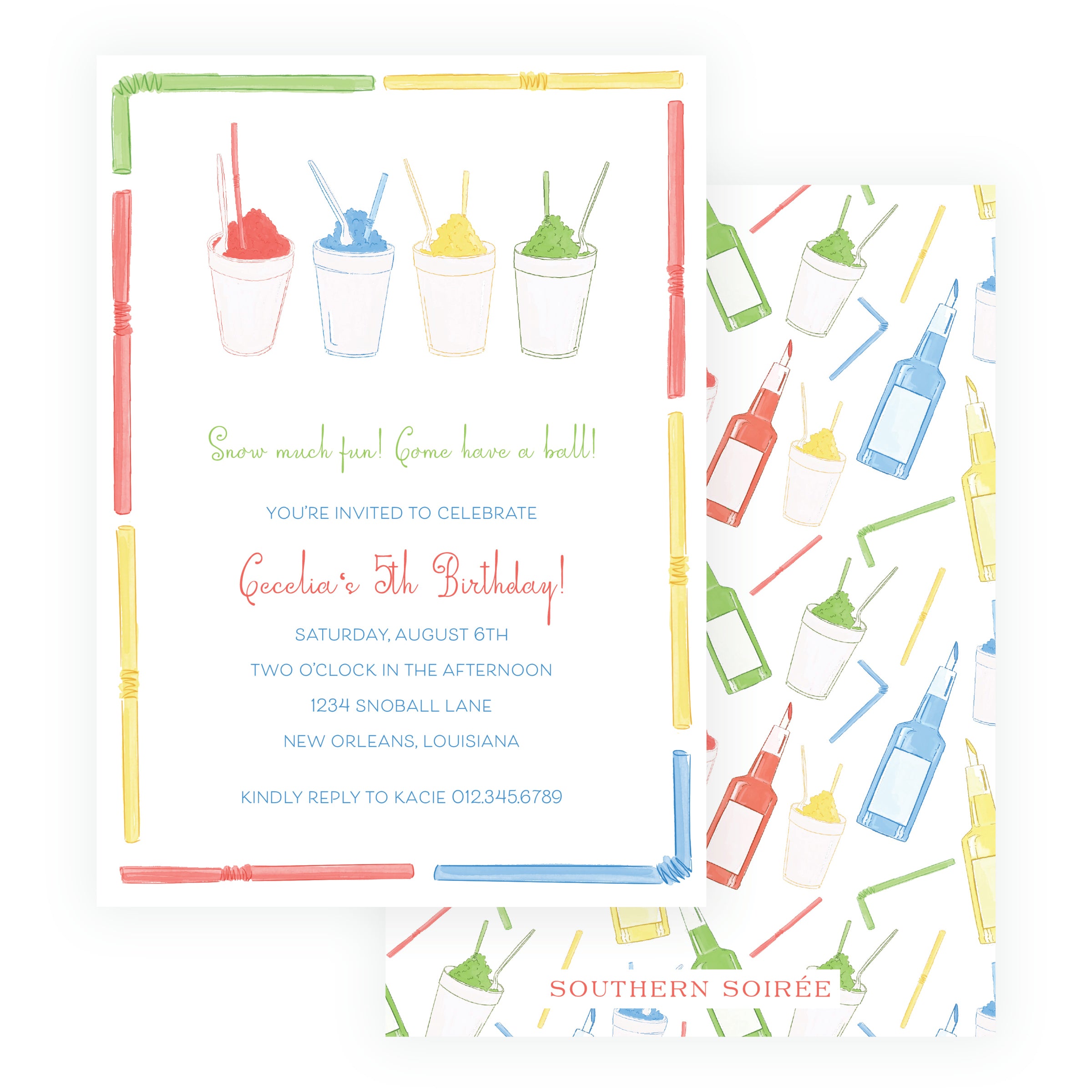 Colorful snowball birthday party invitation
