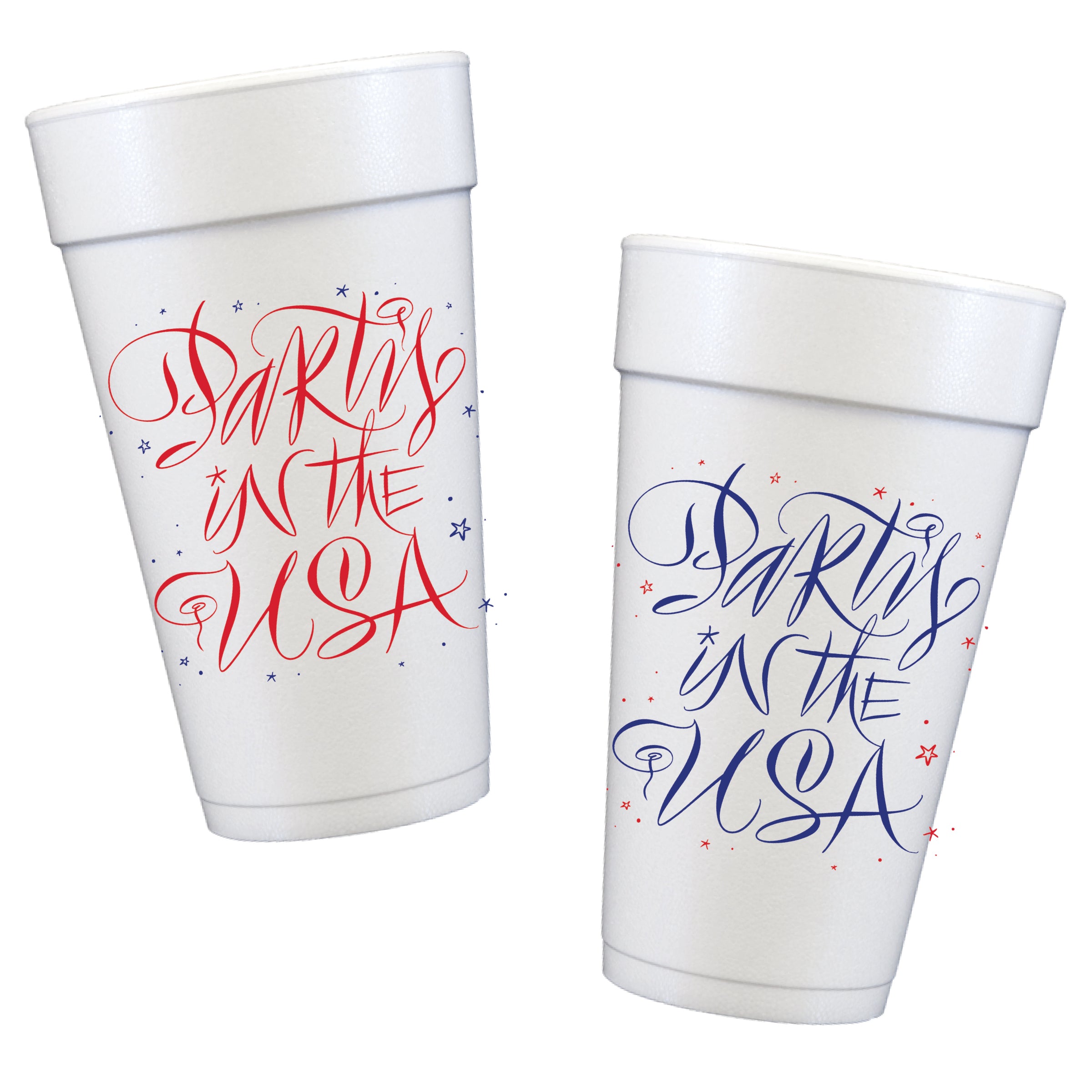 Party in the USA red white and blue Styrofoam party cups