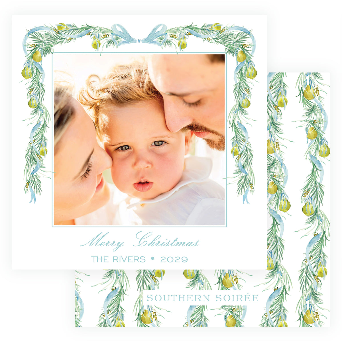 Evergreen & Pear – Square Garland Personalized Christmas Photo Card