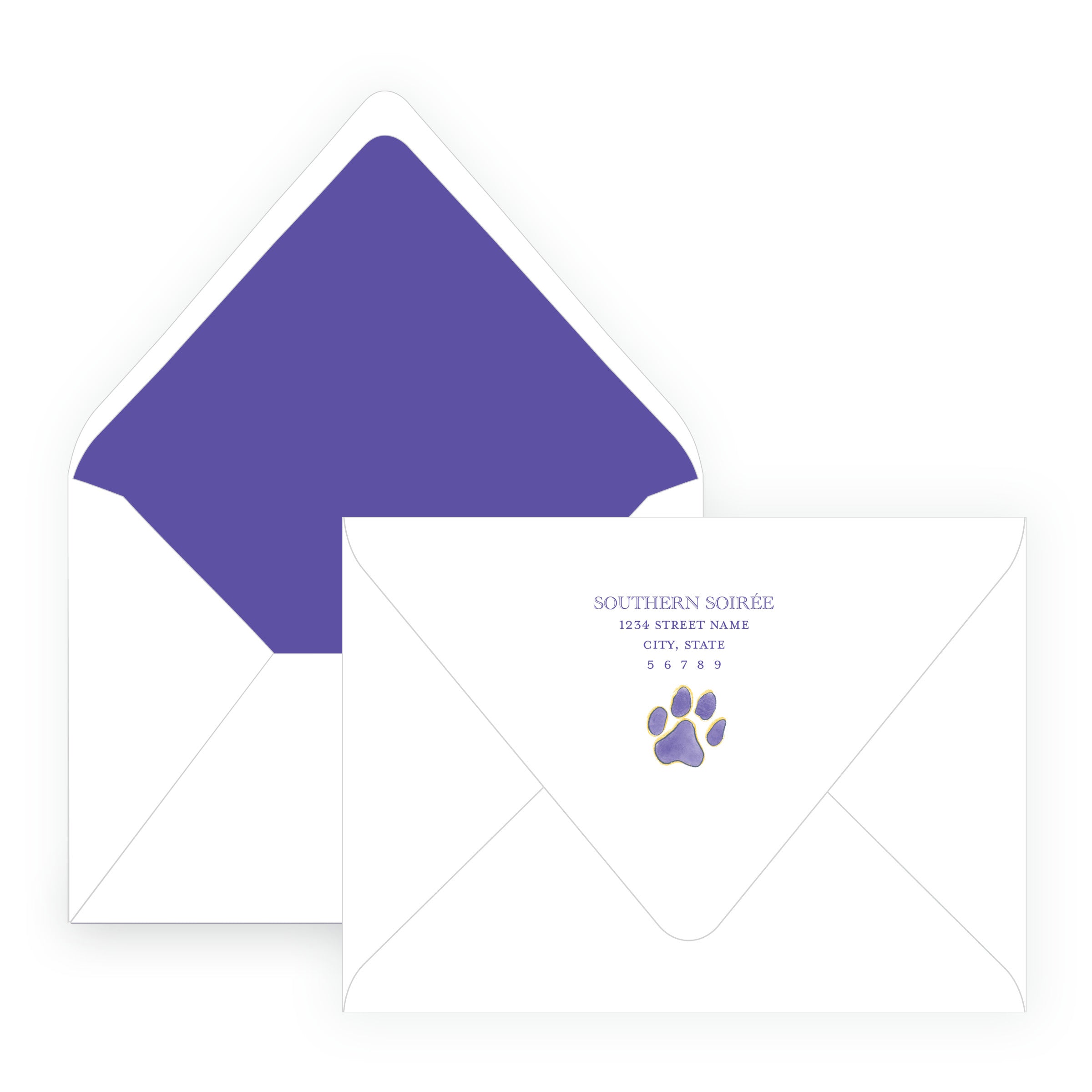 Purple & Gold Team Spirit Paw Print Note Cards