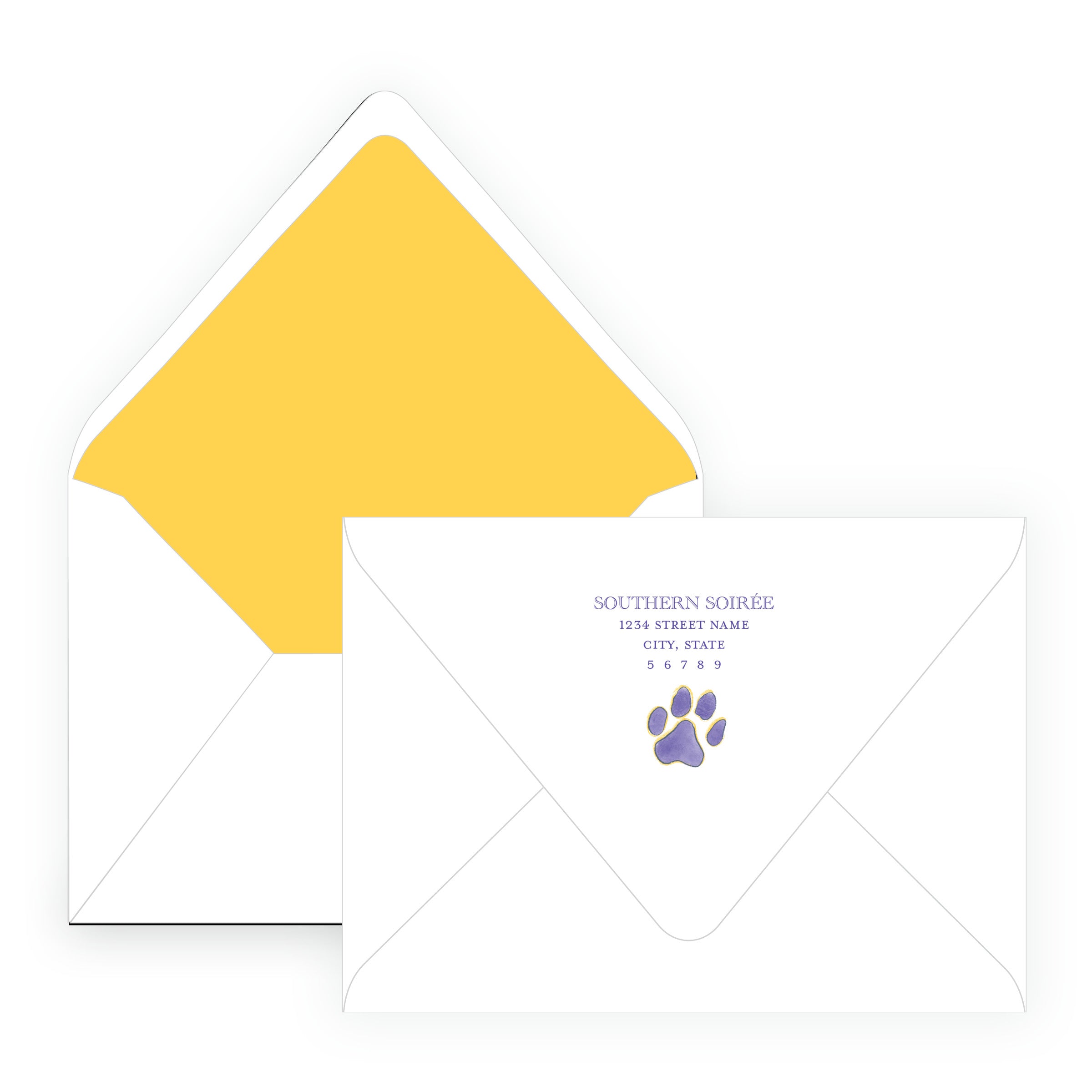 Purple & Gold Team Spirit Paw Print Note Cards