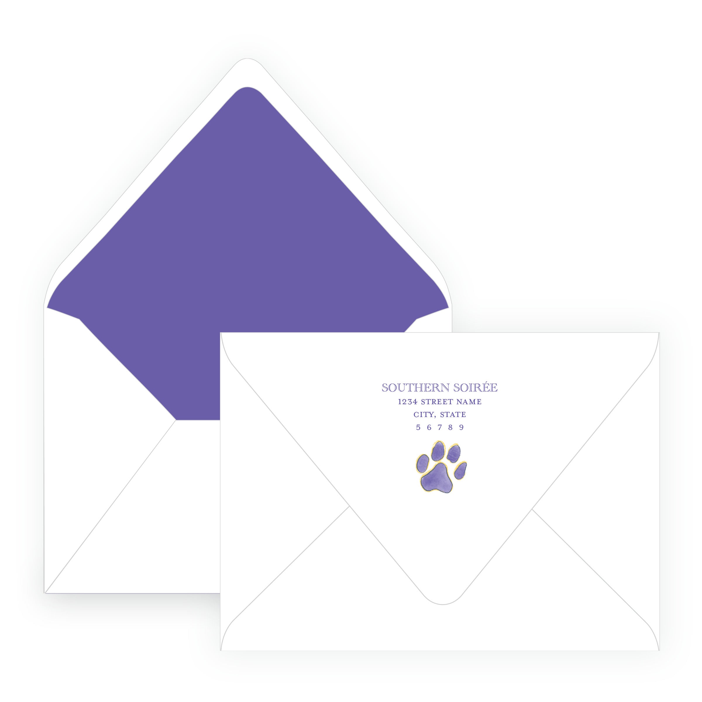 Purple & Gold Team Spirit Paw Print Note Cards