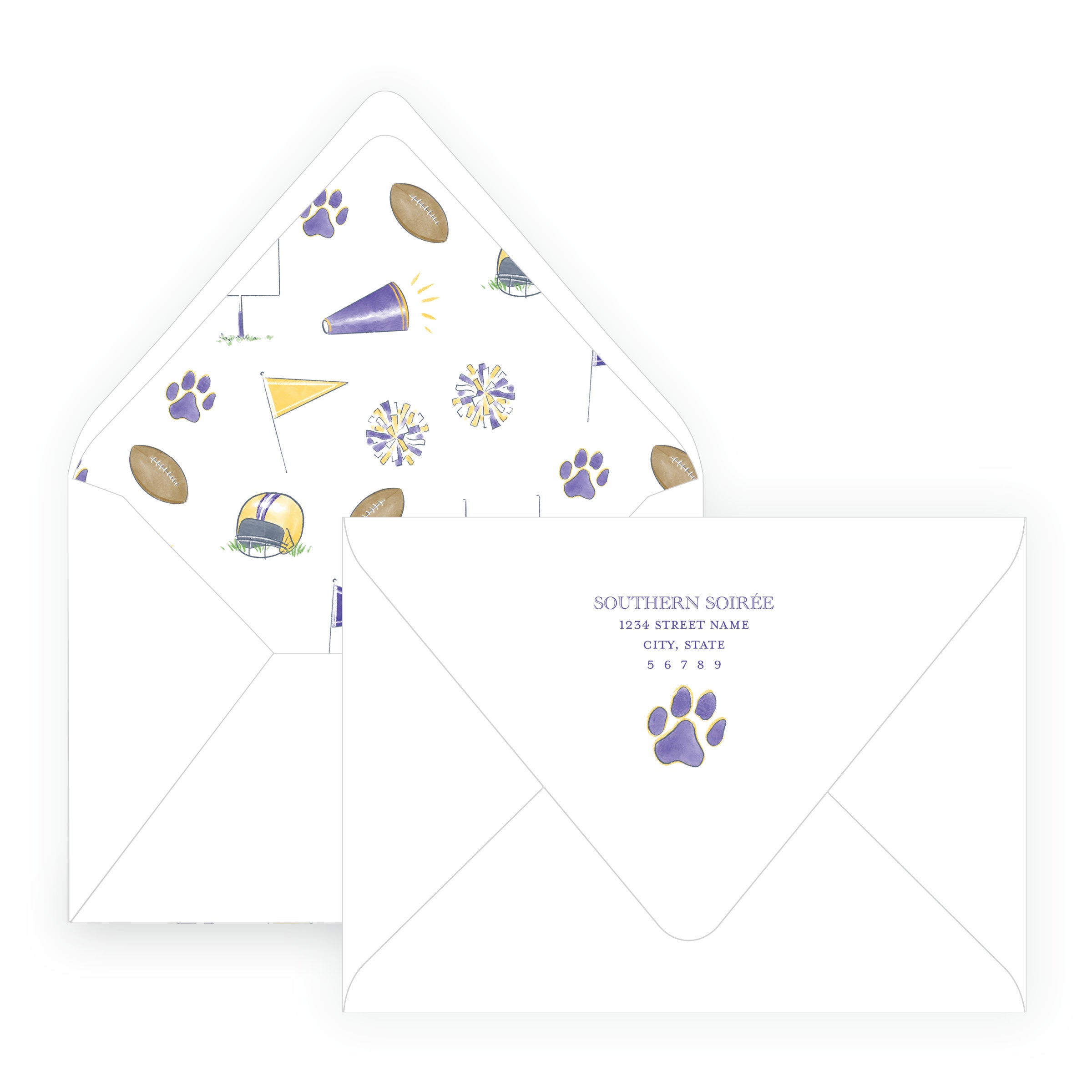 Purple & Gold Team Spirit Paw Print Note Cards
