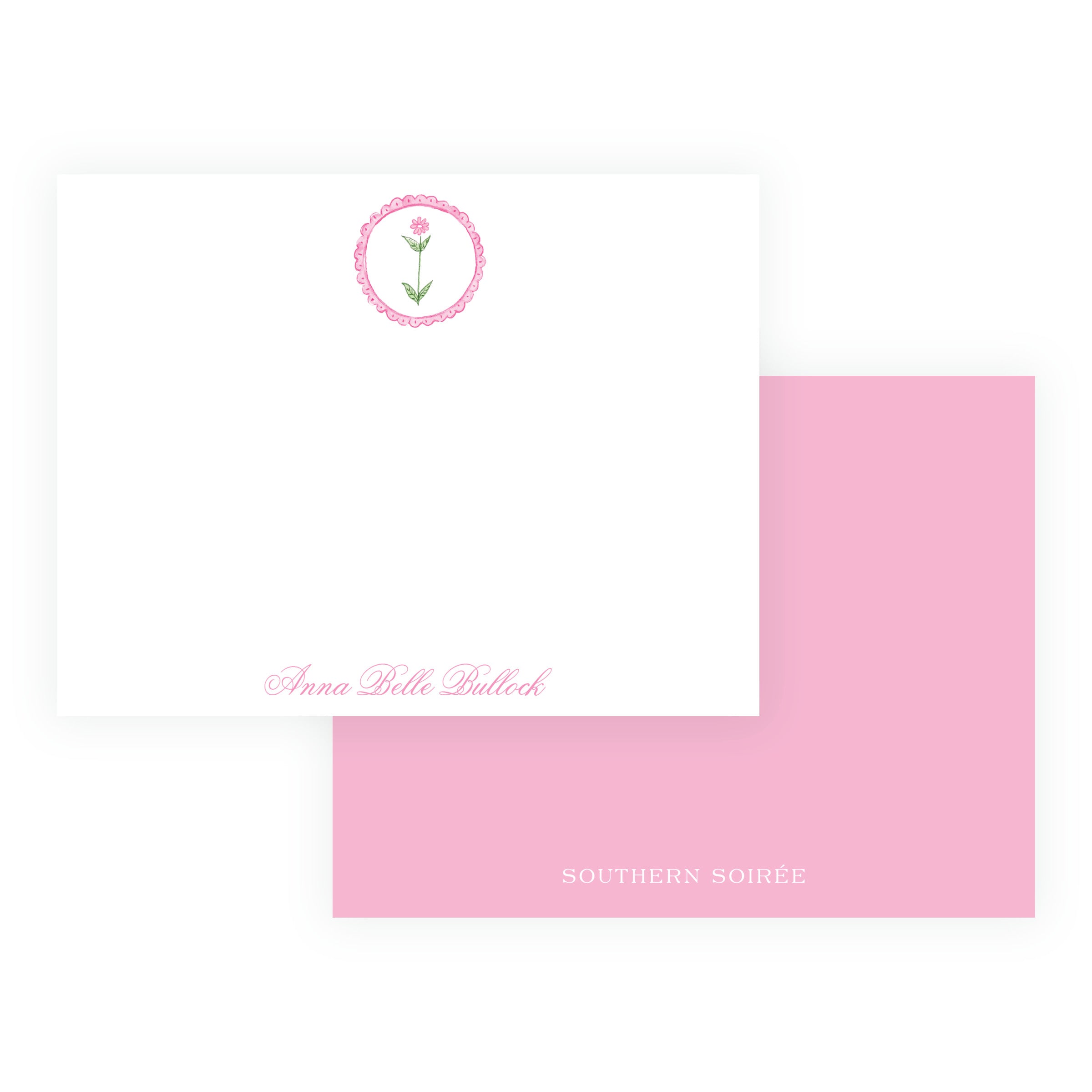 Personalized Tiny Petals watercolor floral medallion note cards