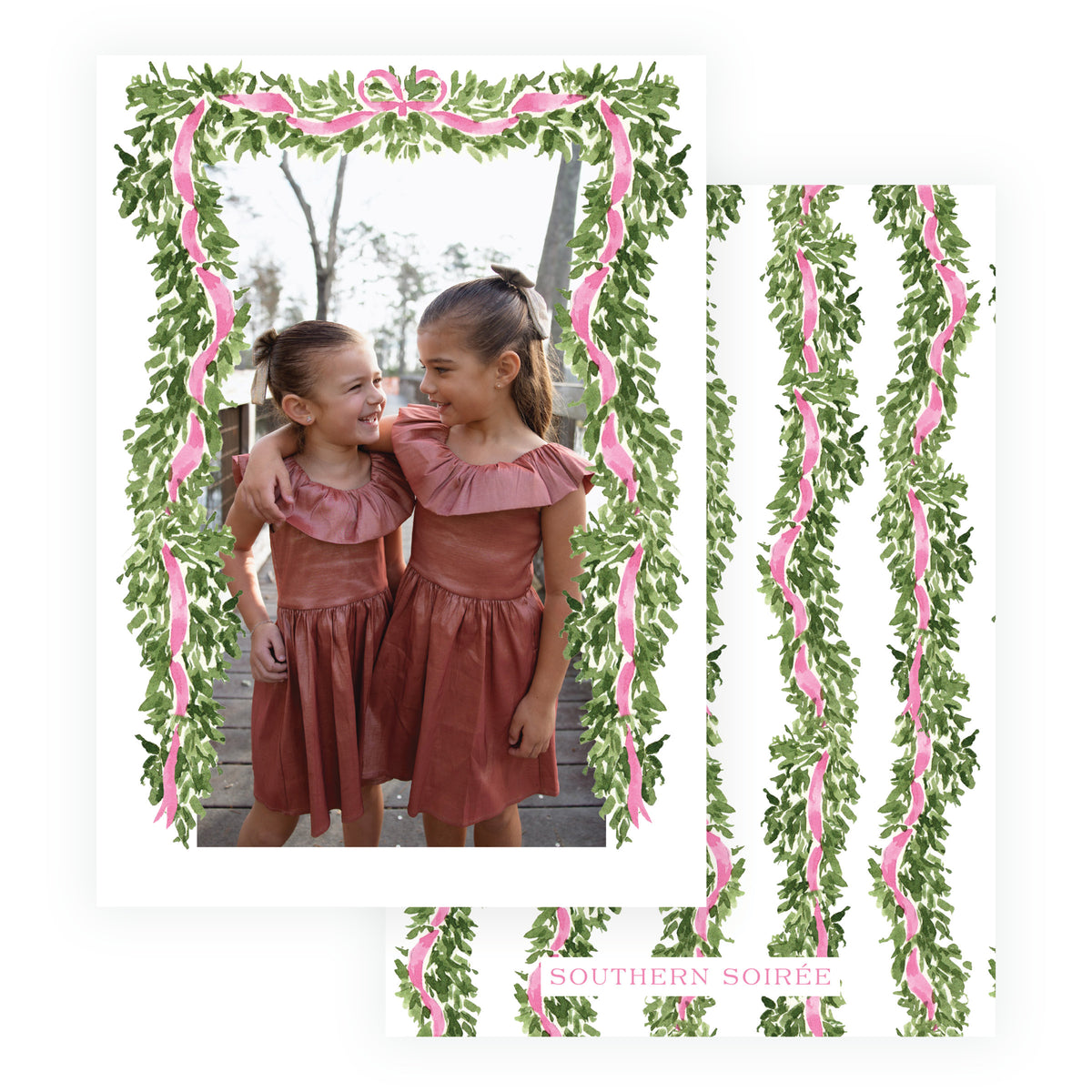 Decked in Garland pink full frame holiday photo card