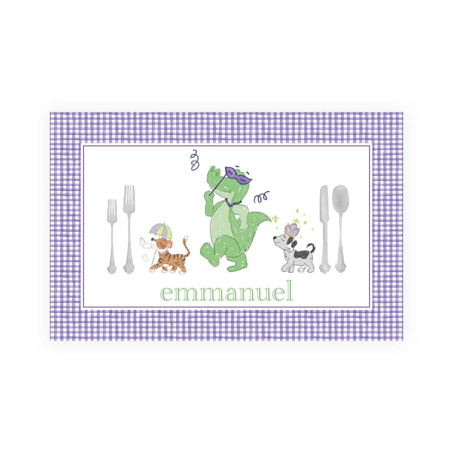 Santa and Mardi Gras Dino Parade Dual Sided Holiday Placemat