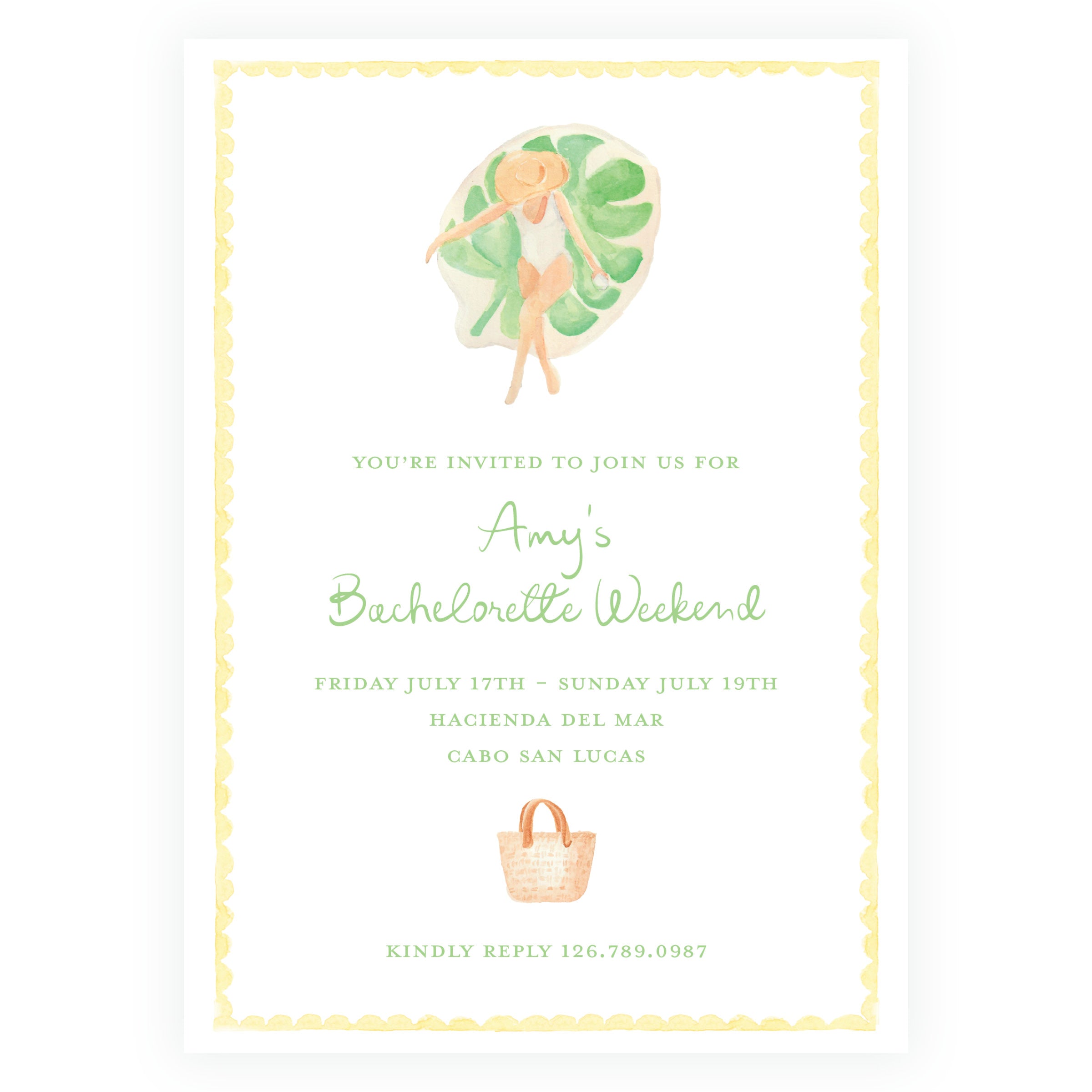 Floats & Féte Yellow Frame Bachelorette Invitation