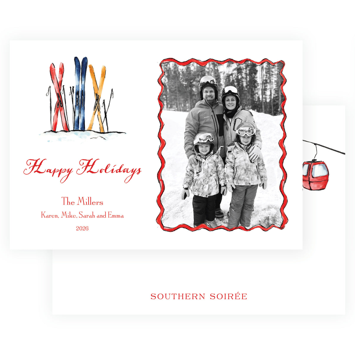 Alpine Holiday Skis Landscape Personalized Christmas Photo Card