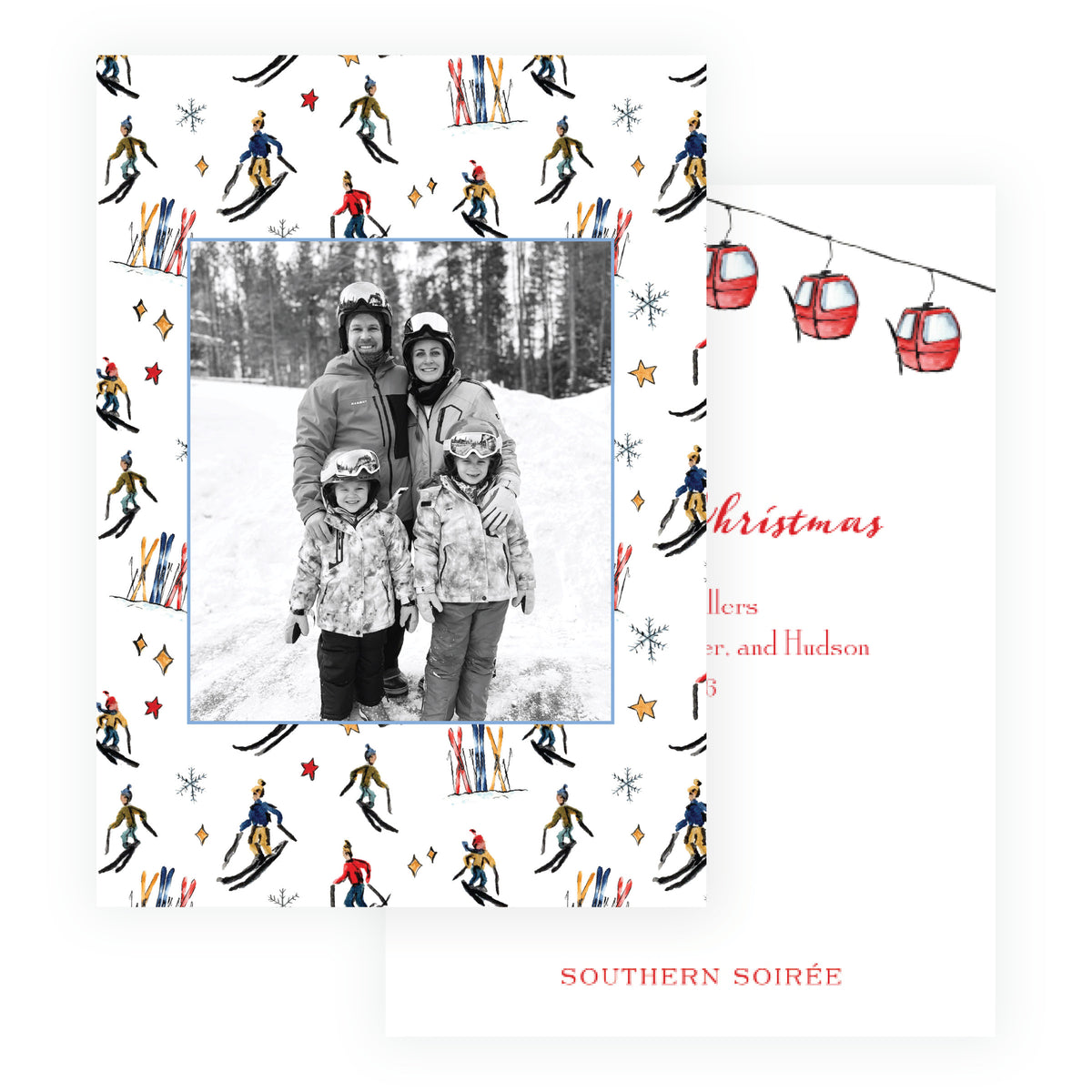 Alpine Holiday – Ski Pattern Personalized Holiday Photo Card