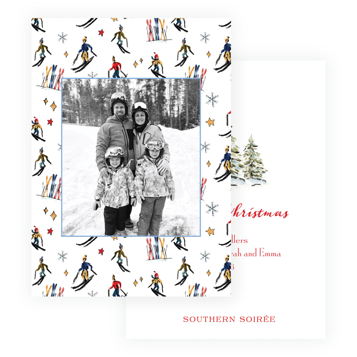 Alpine Holiday – Ski Pattern Personalized Holiday Photo Card