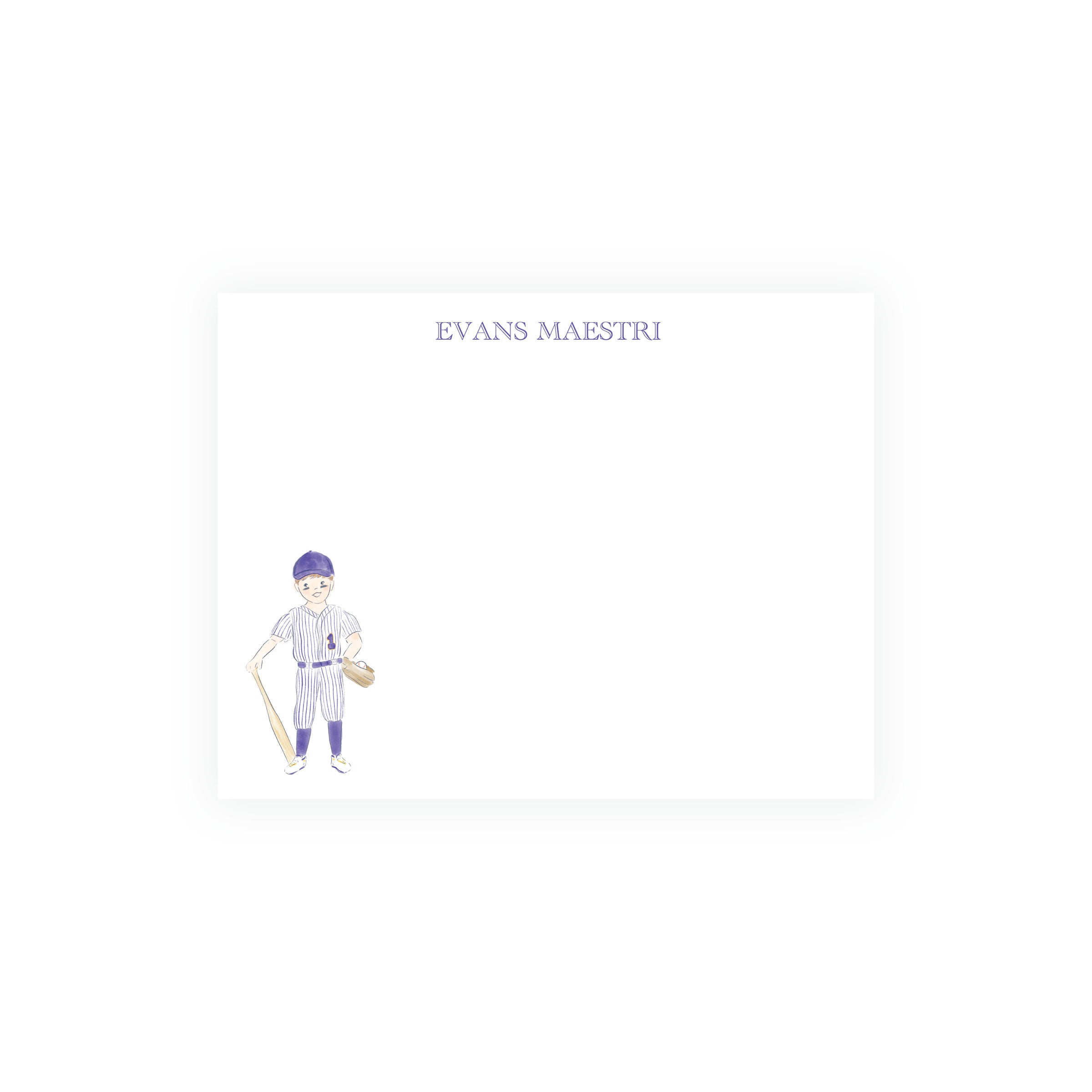 Purple & Gold Baseball Player Note Cards - Team Spirit