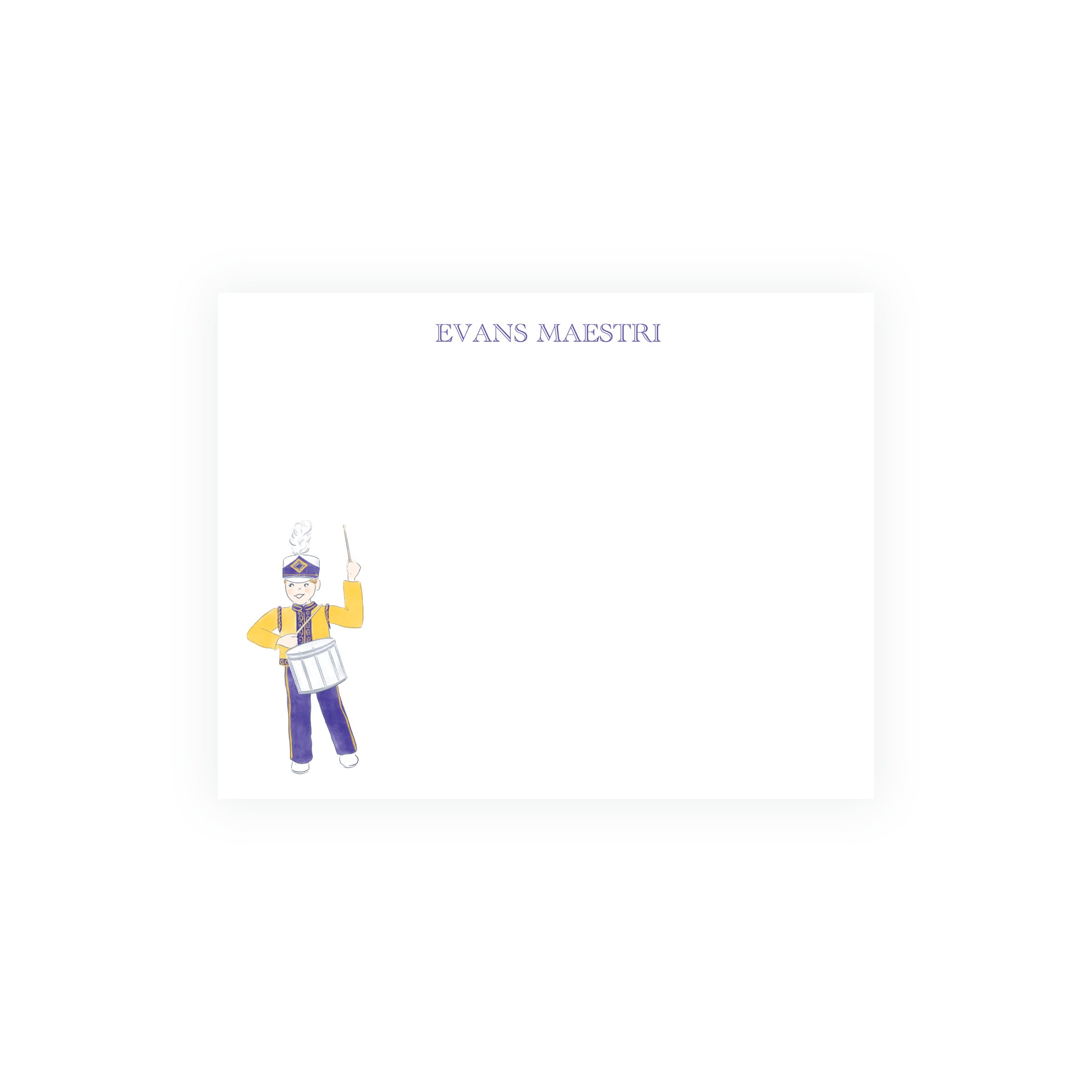 Purple & Gold Marching Band Drummer Note Cards- Team Spirit