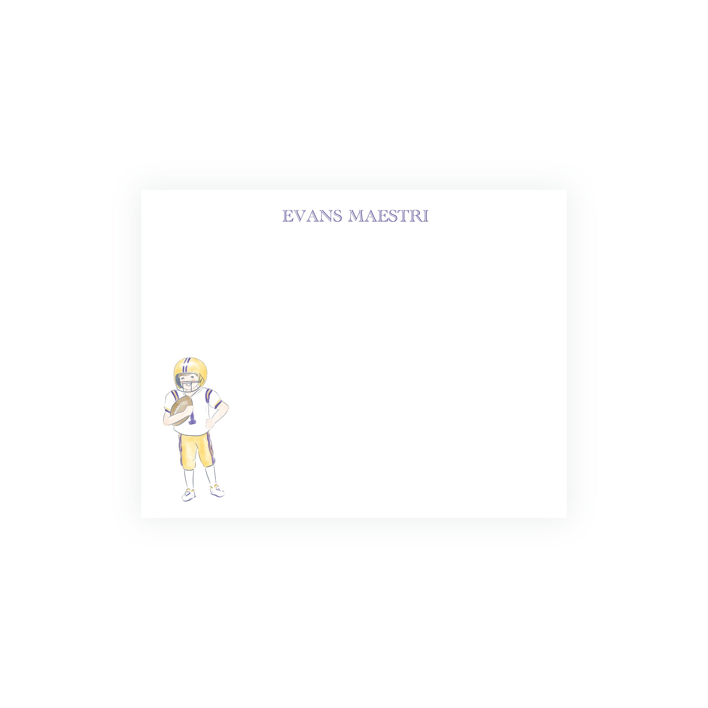 Purple & Gold Football Player Note Cards- Team Spirit