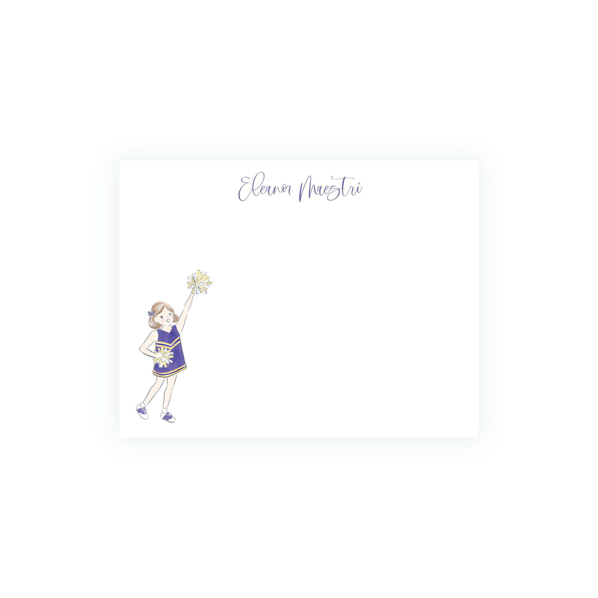 Purple & Gold Team Spirit Cheerleader Note Cards