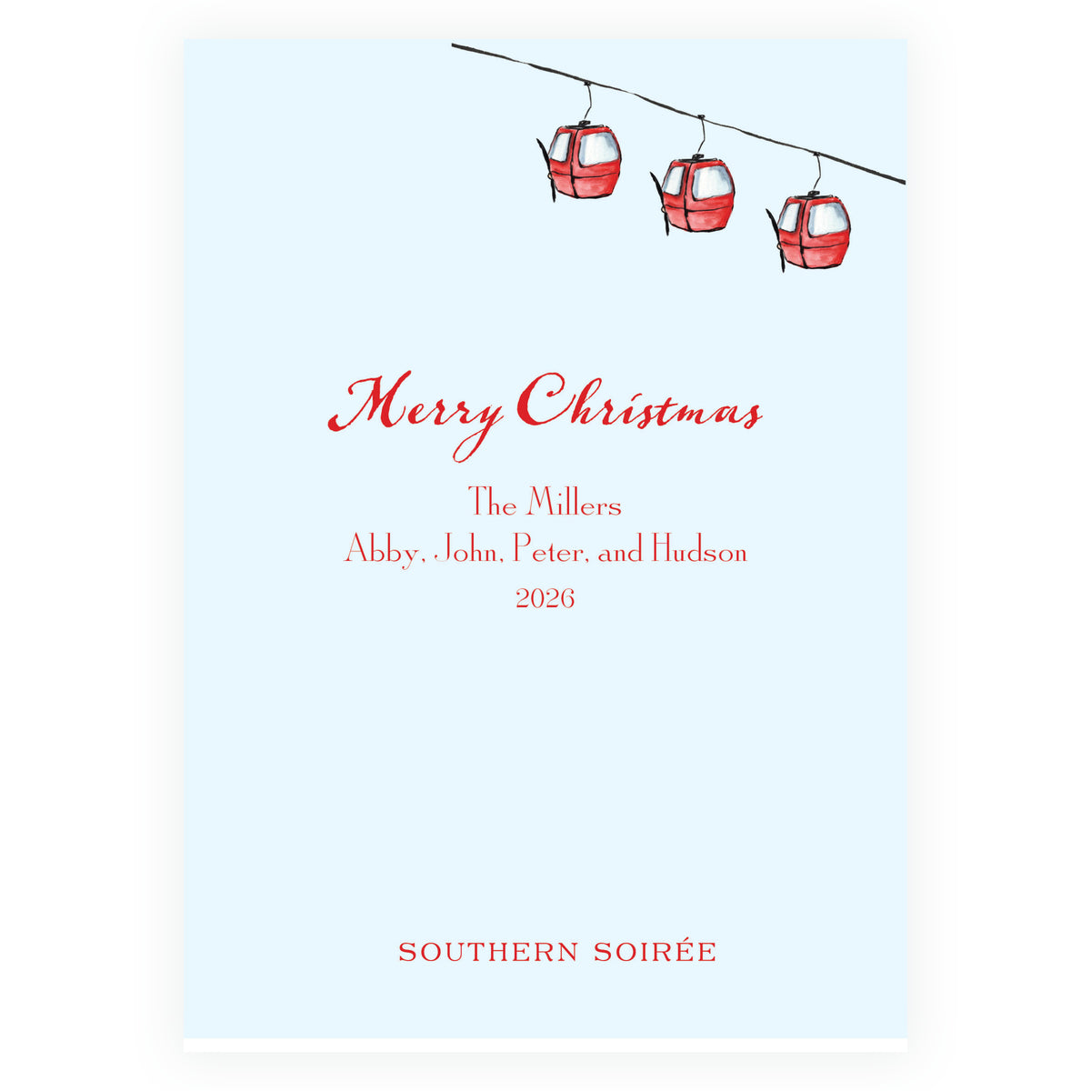 Alpine Holiday – Blue Ski Ribbon Frame Personalized Holiday Photo Card