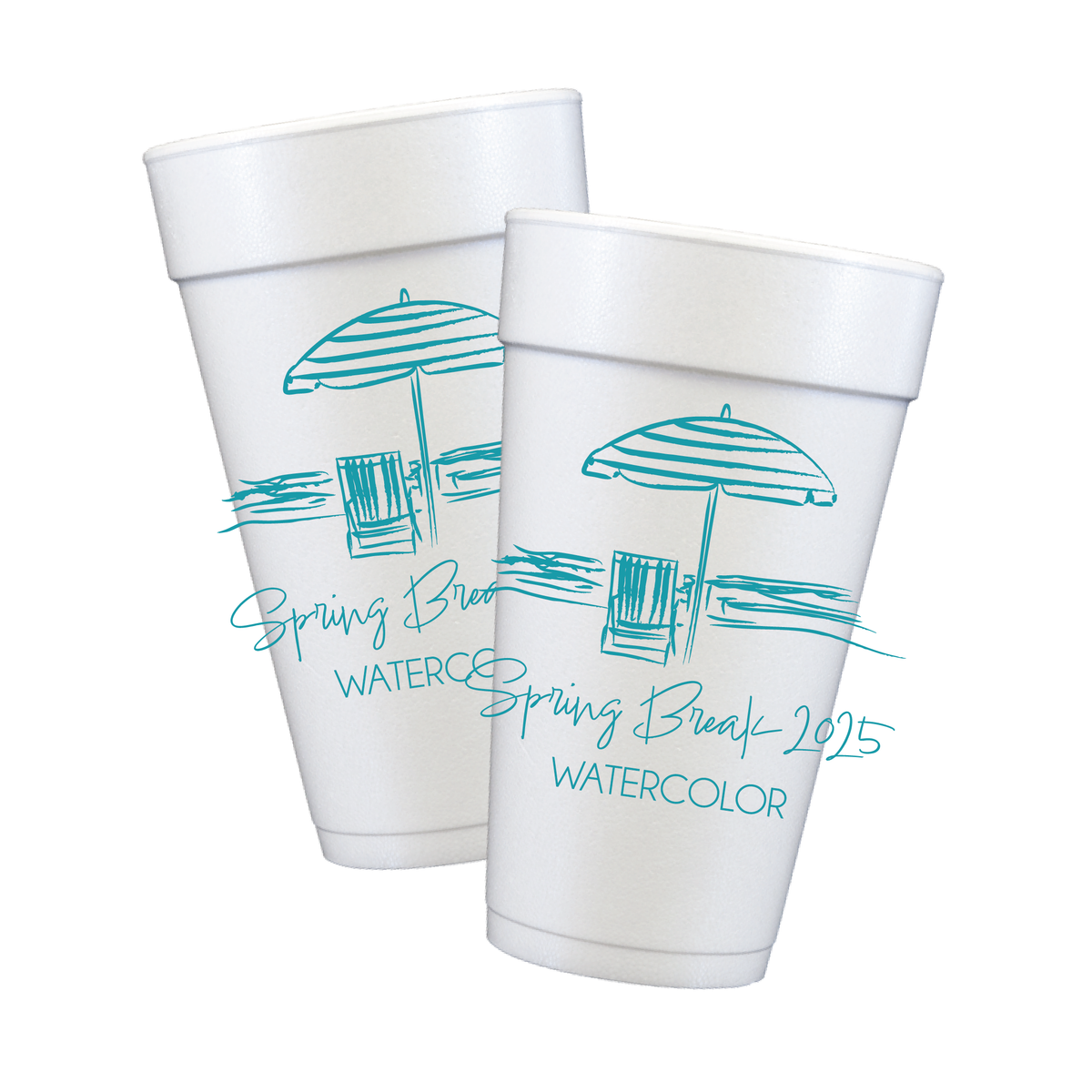 Personalized Spring Break Styrofoam Cups with beach umbrella