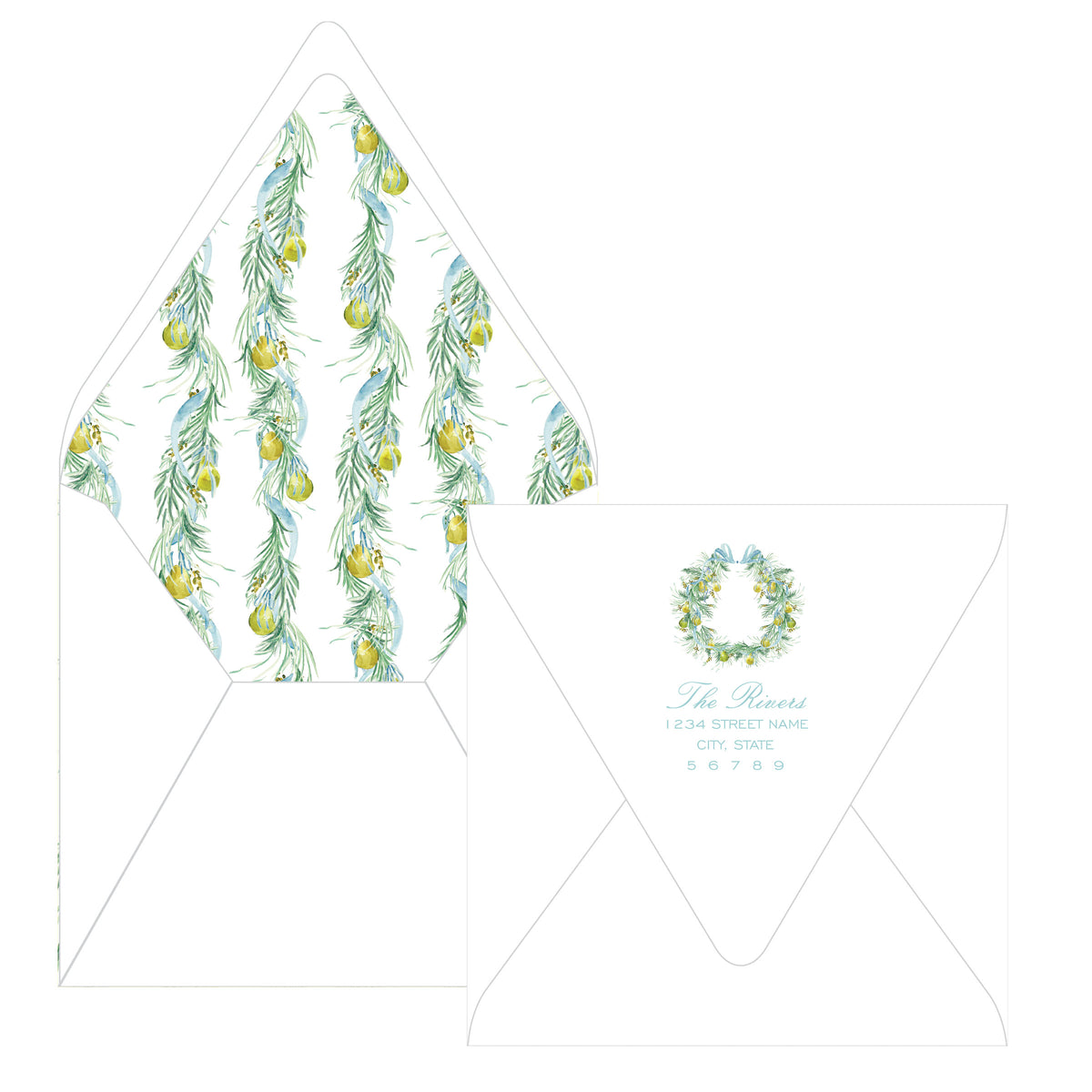 Evergreen & Pear – Square Garland Personalized Christmas Photo Card