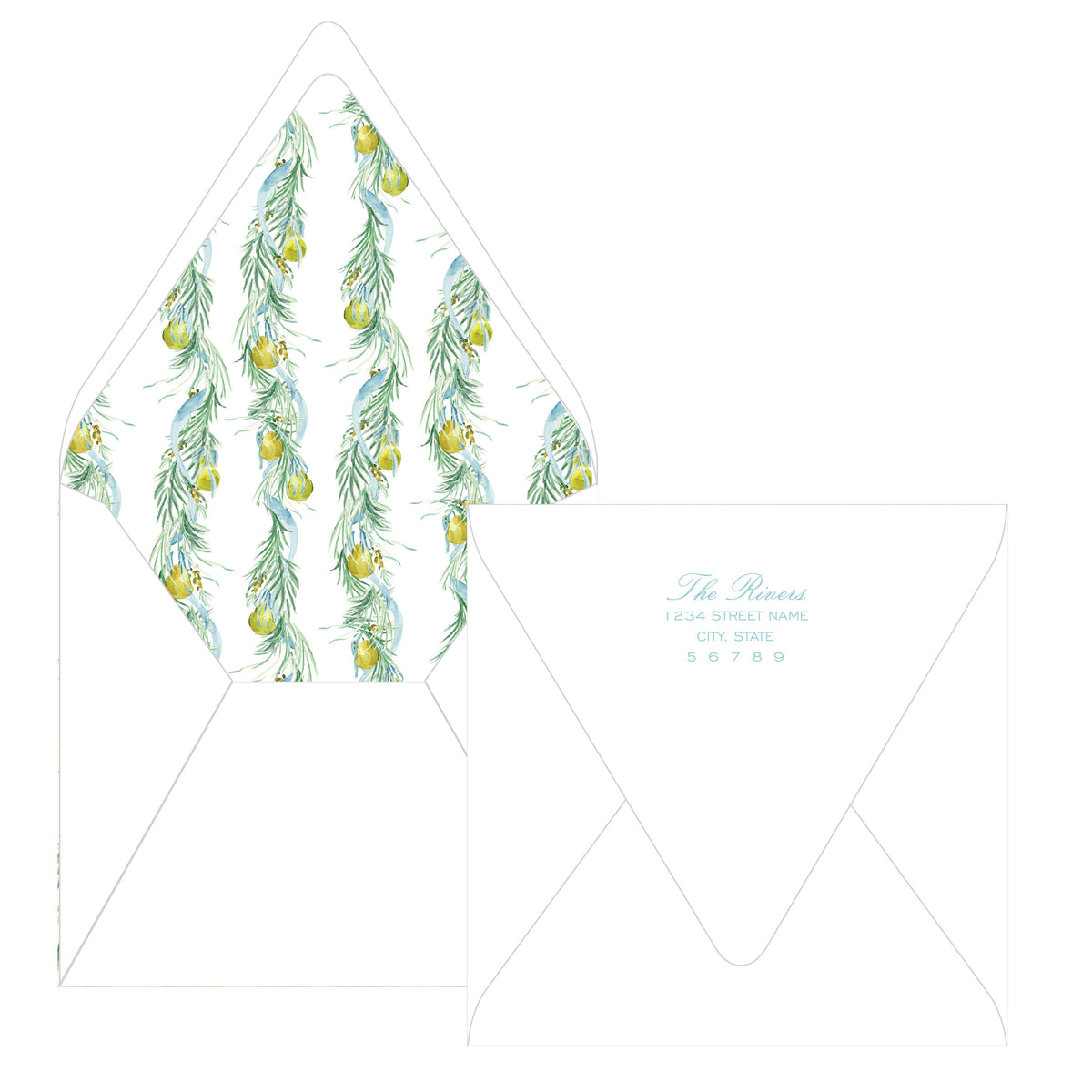 Evergreen & Pear – Square Garland Personalized Christmas Photo Card