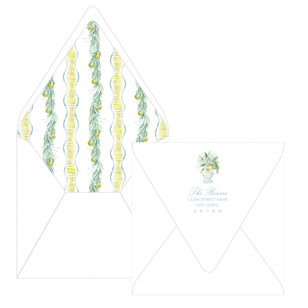 Evergreen & Pear – Square Garland Personalized Christmas Photo Card